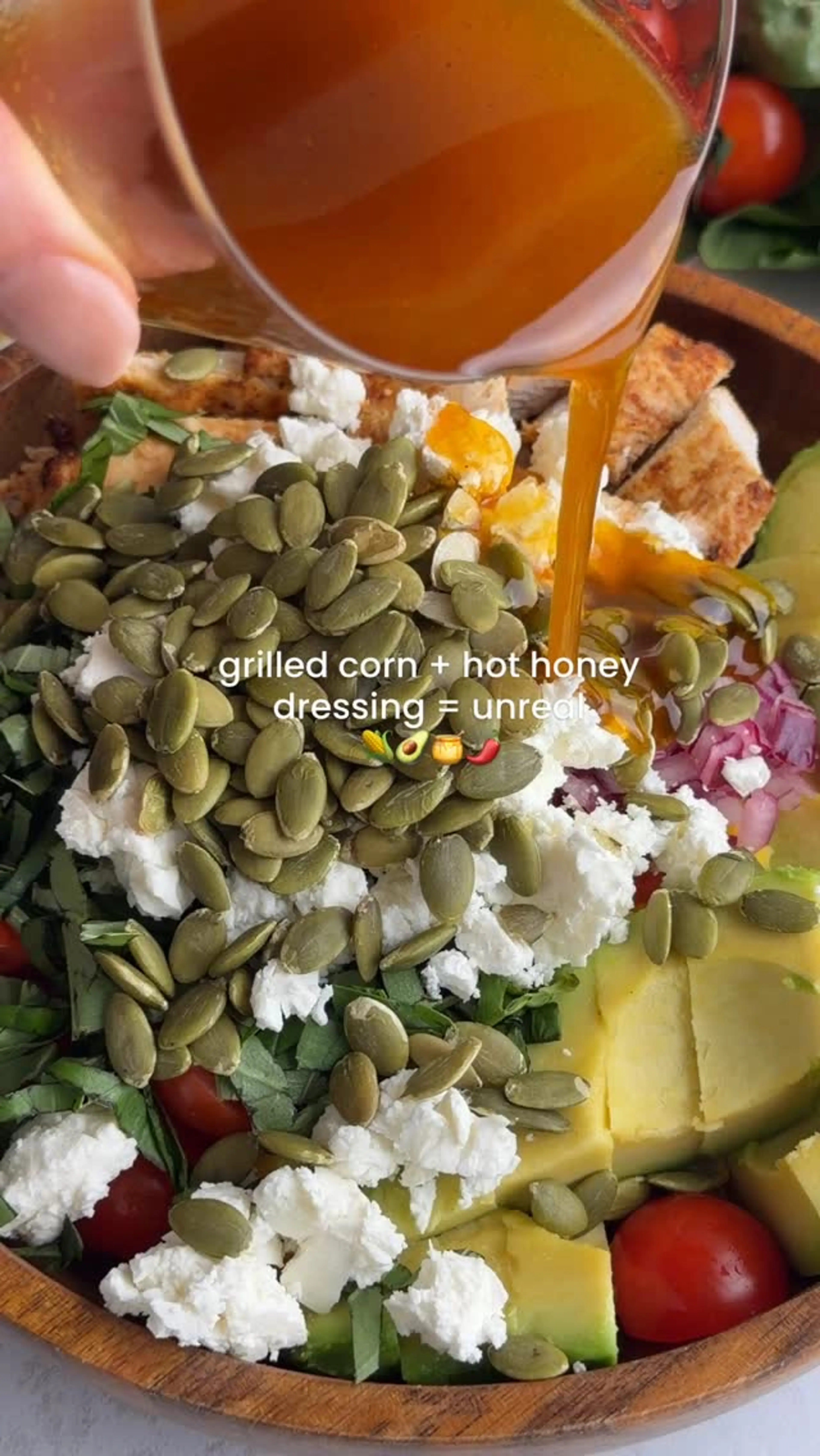 Grilled Corn, Avocado, Chicken & Feta Salad
