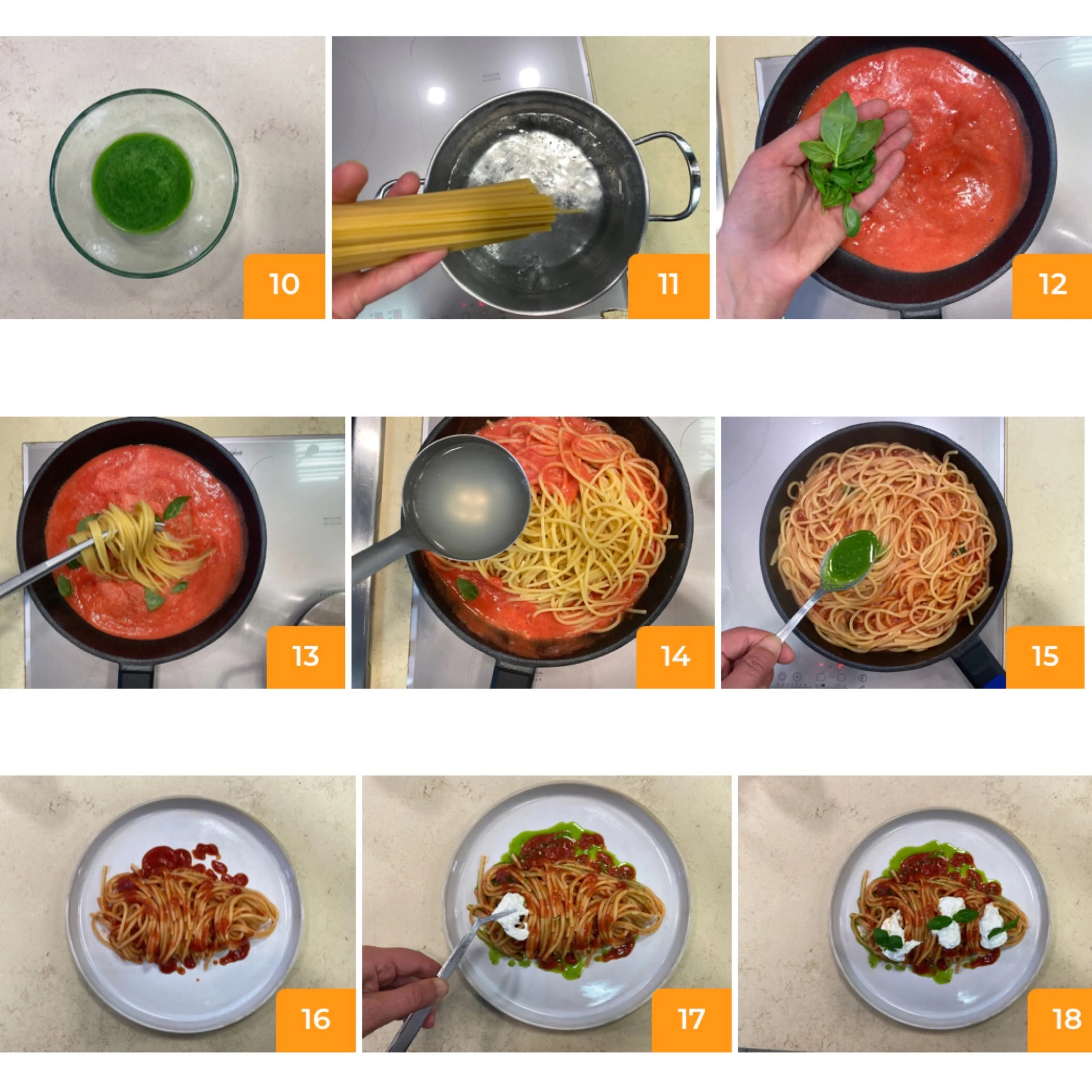Spaghetti al pomodoro fresco, basilico e stracciatella