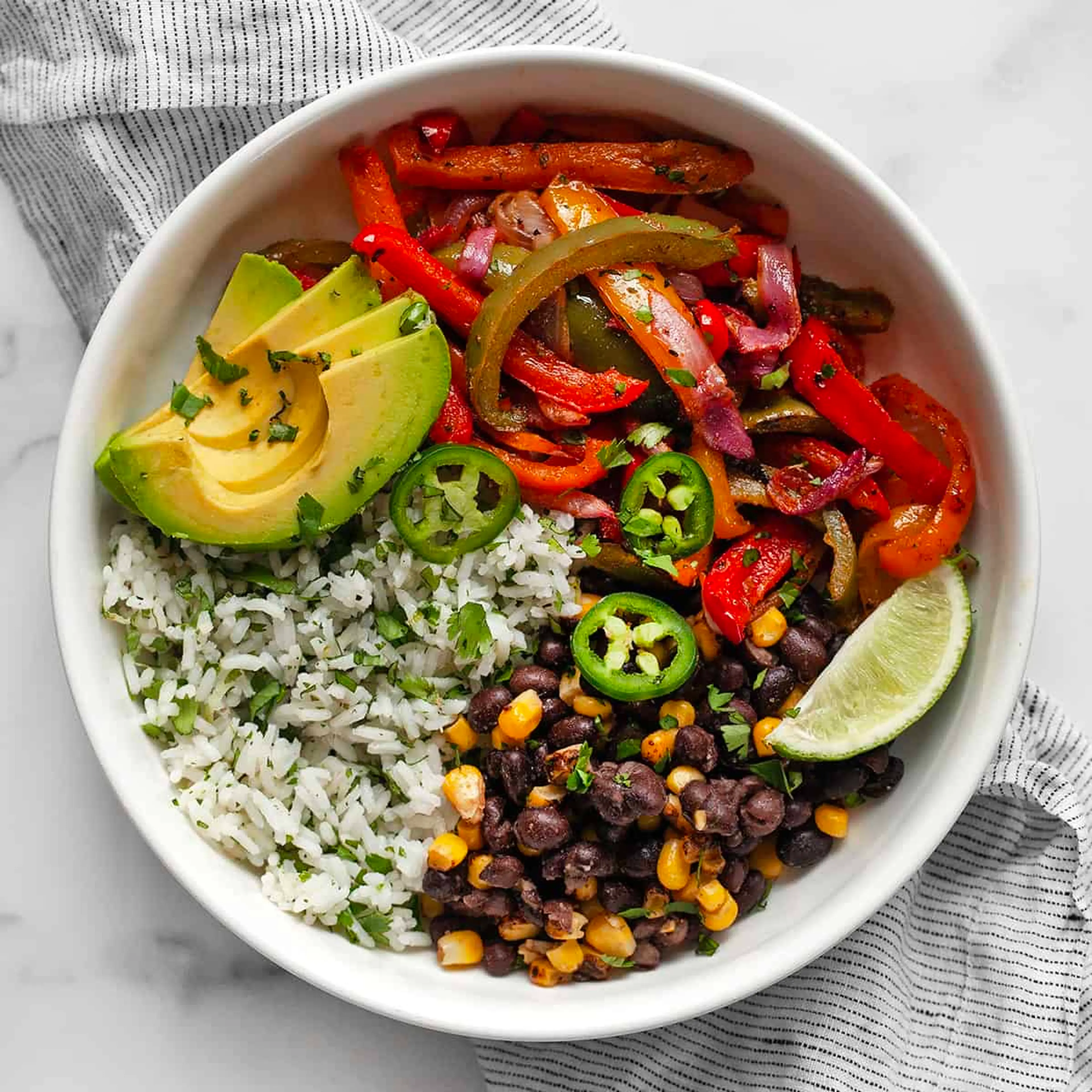 Sheet Pan Veggie Fajita Bowls with Cilantro Lime Rice