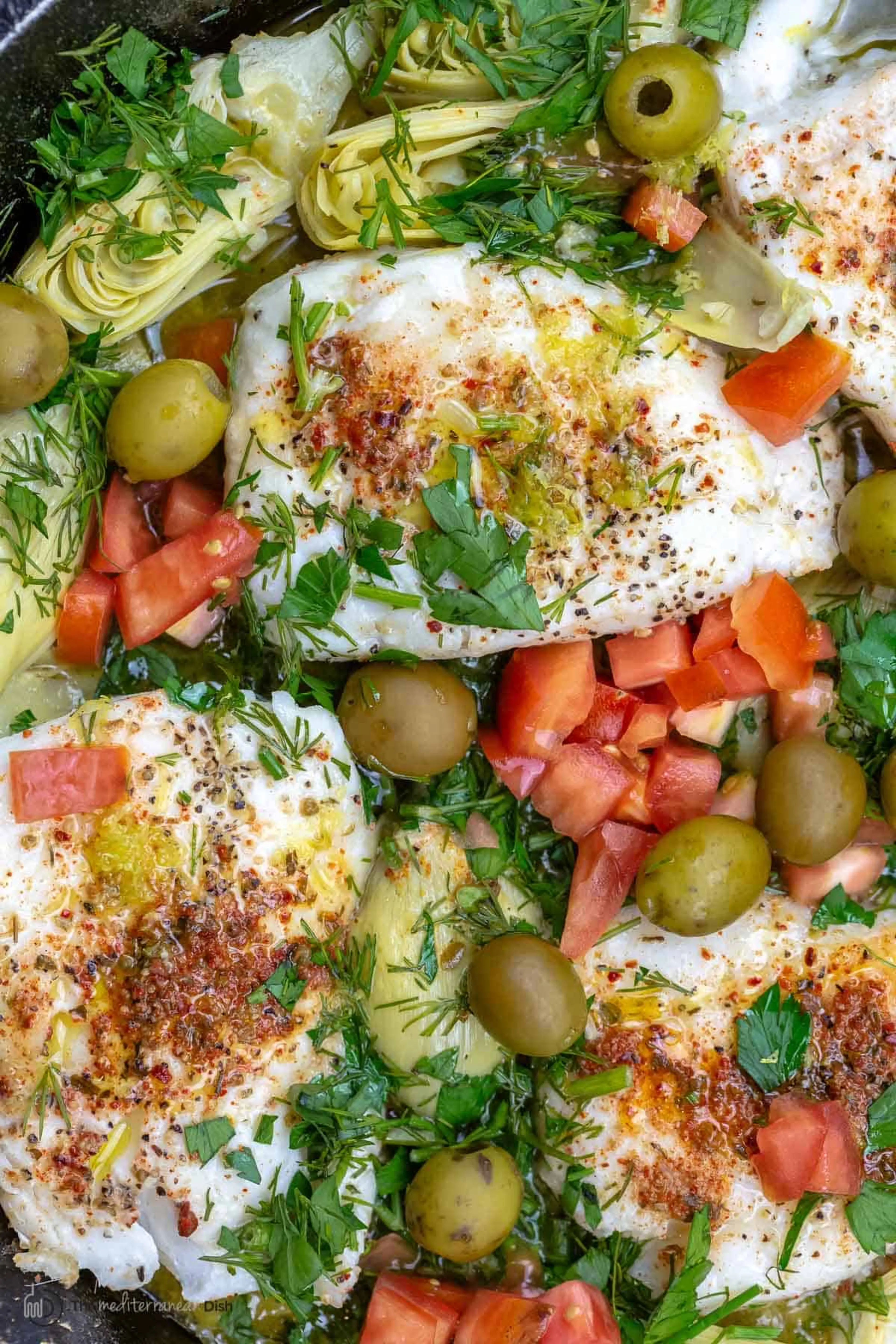 One-Pan Mediterranean Haddock with Artichoke Hearts and Oliv