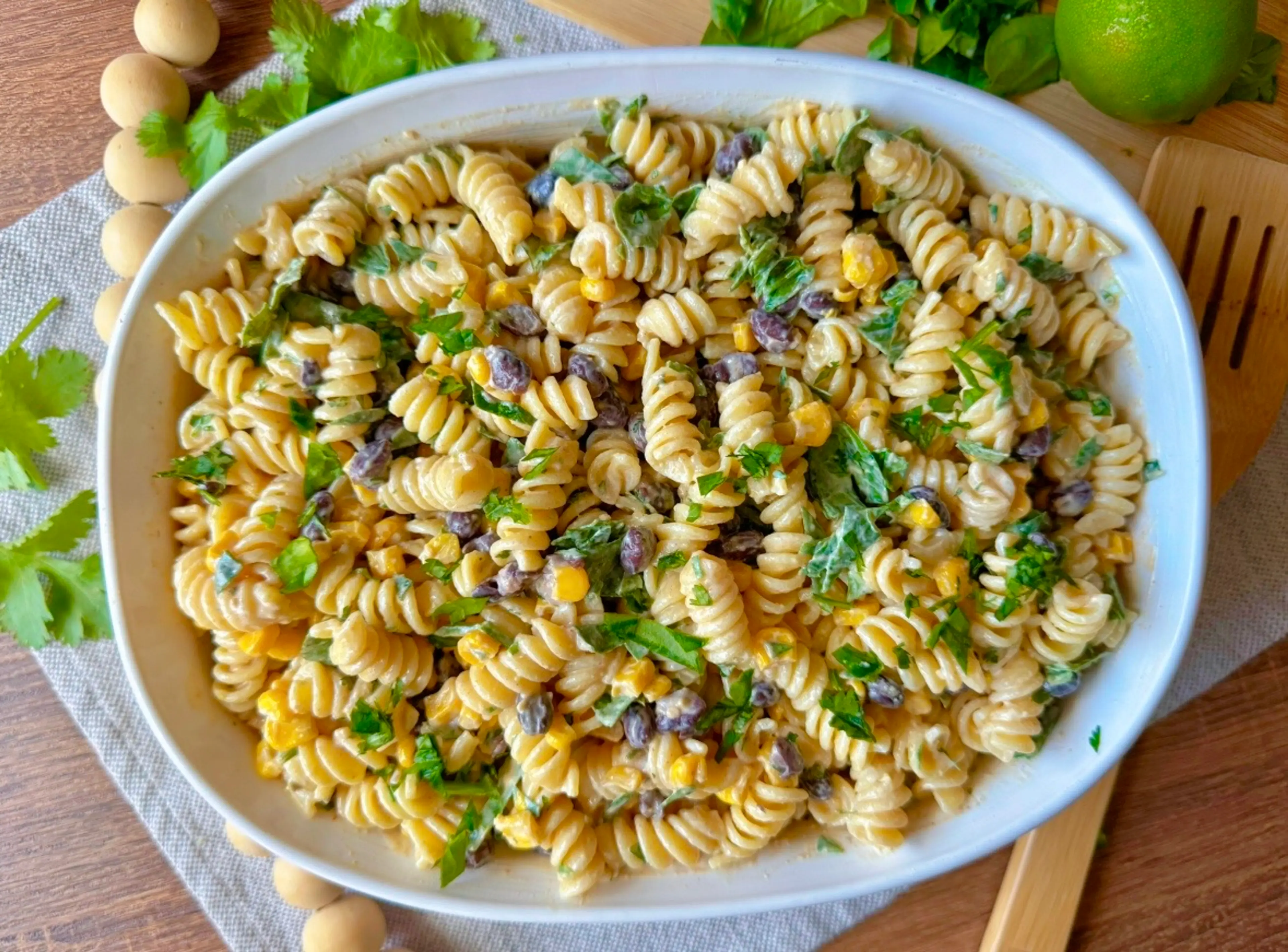 Black Bean and Corn Pasta Salad with Lime Greek Yogurt Dress