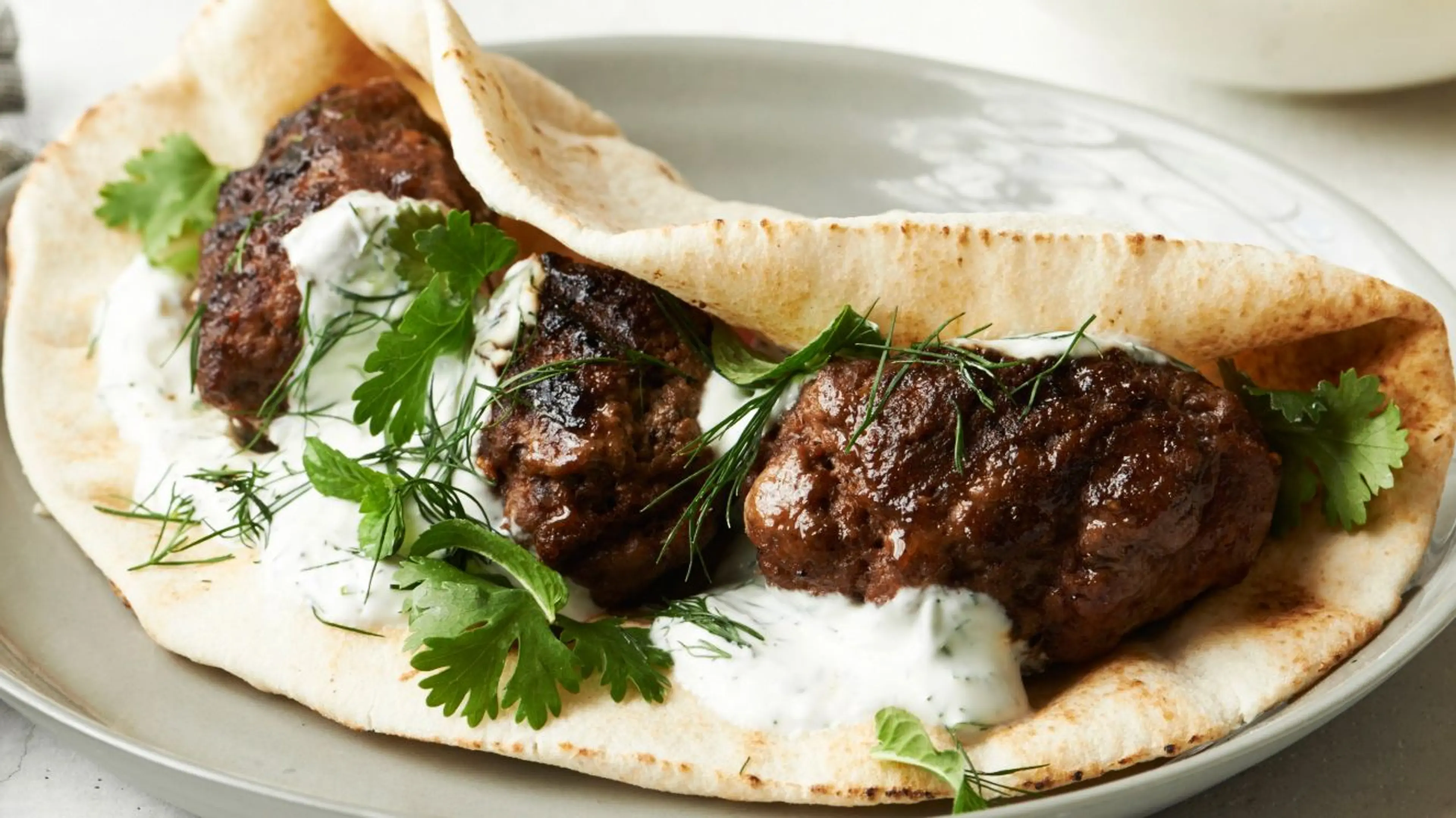 Spiced Middle Eastern Lamb Patties with Pita and Yogurt