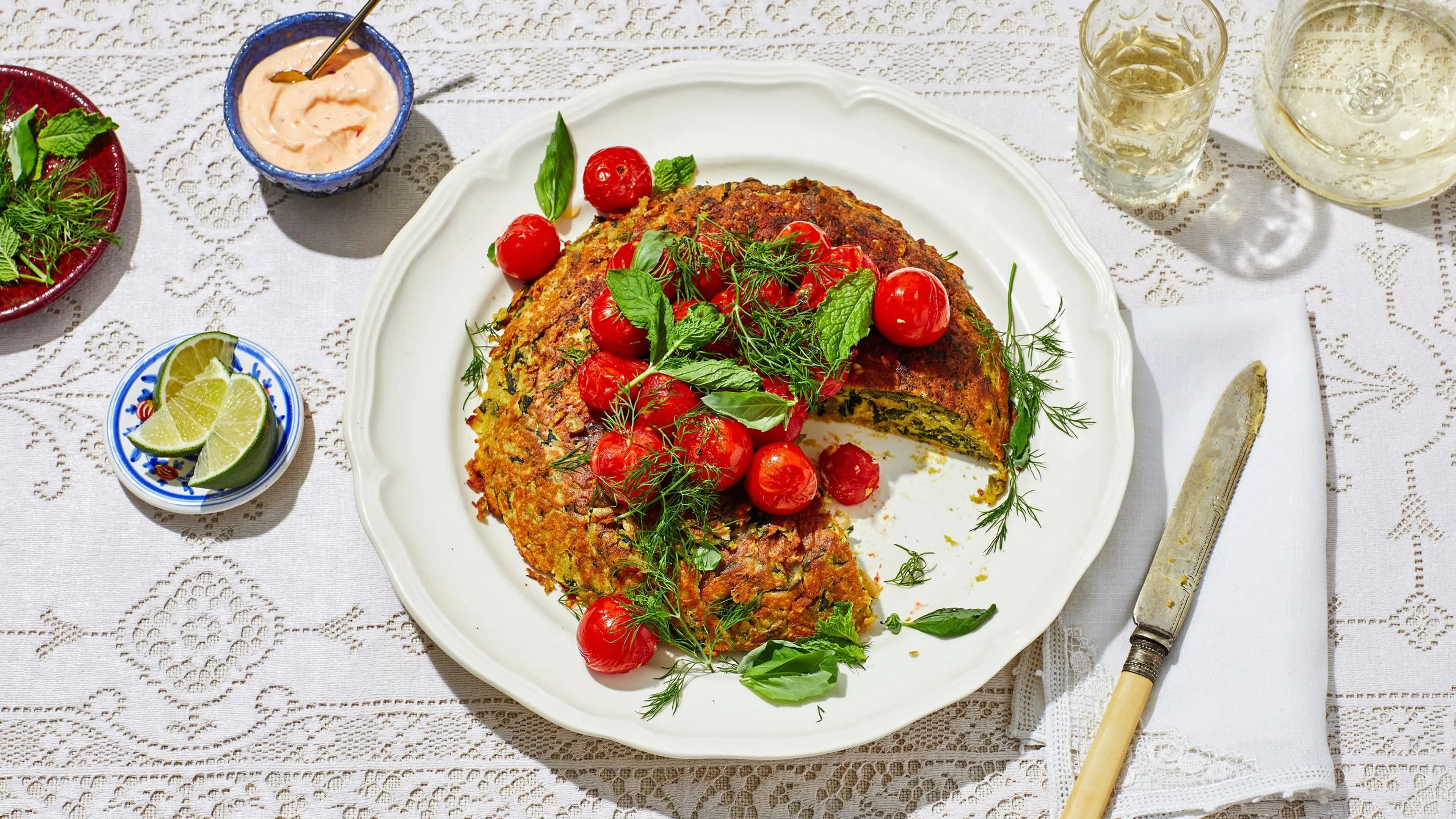 Swiss Chard Pakora Pancake with Burst Tomatoes
