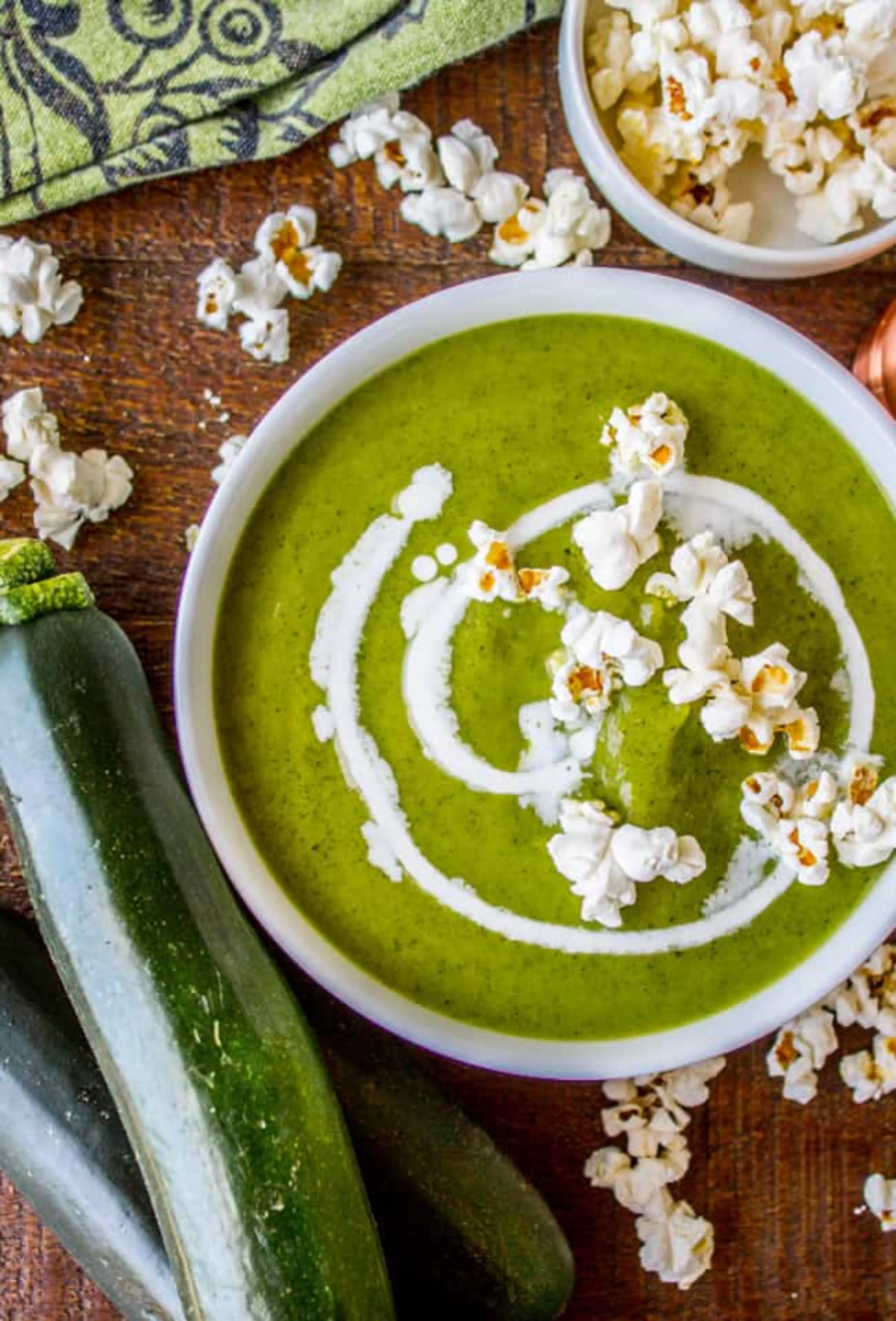 Creamy Zucchini Soup with Popcorn Garnish