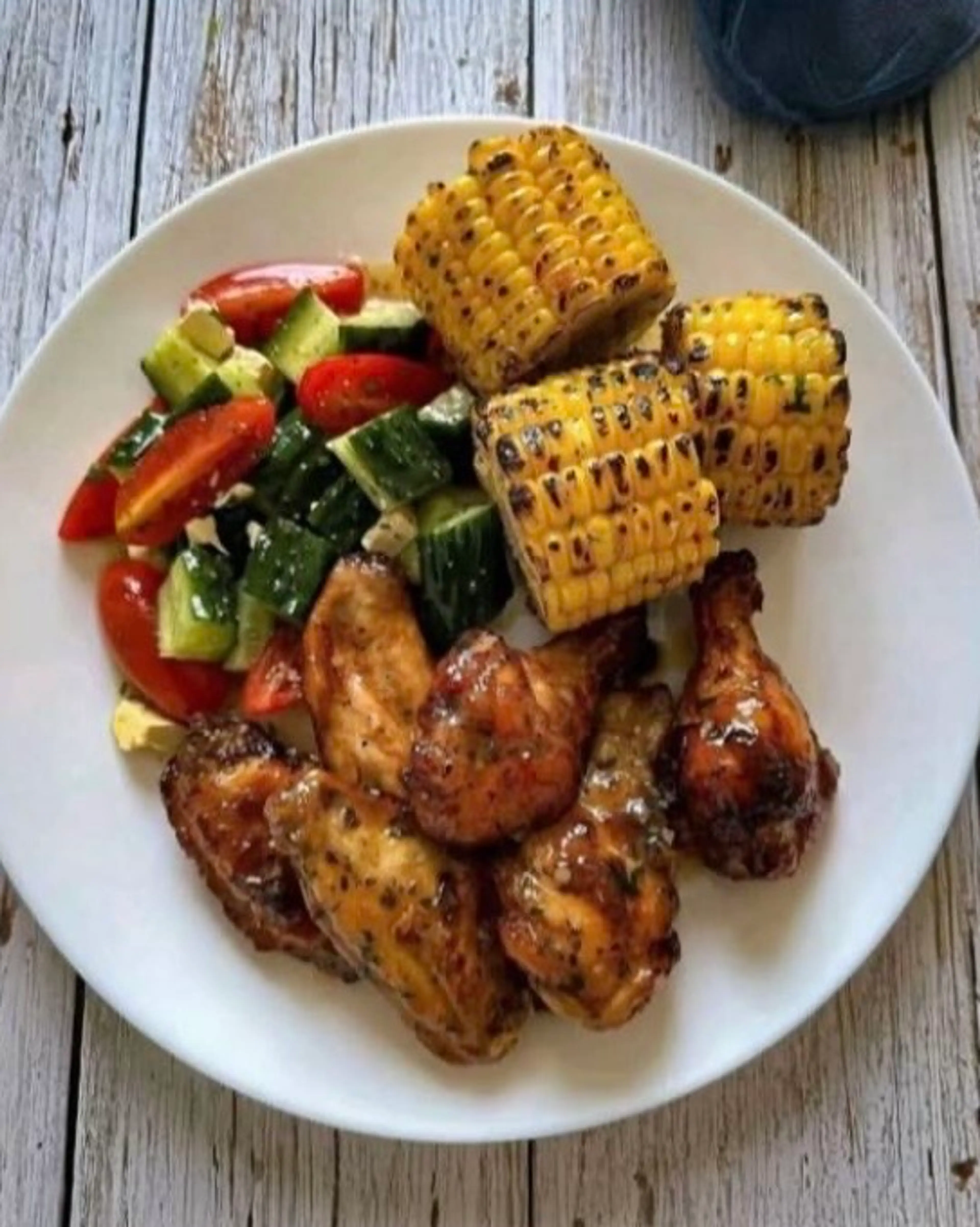 Honey Garlic Chicken Drumsticks With Grilled Corn & Salad
