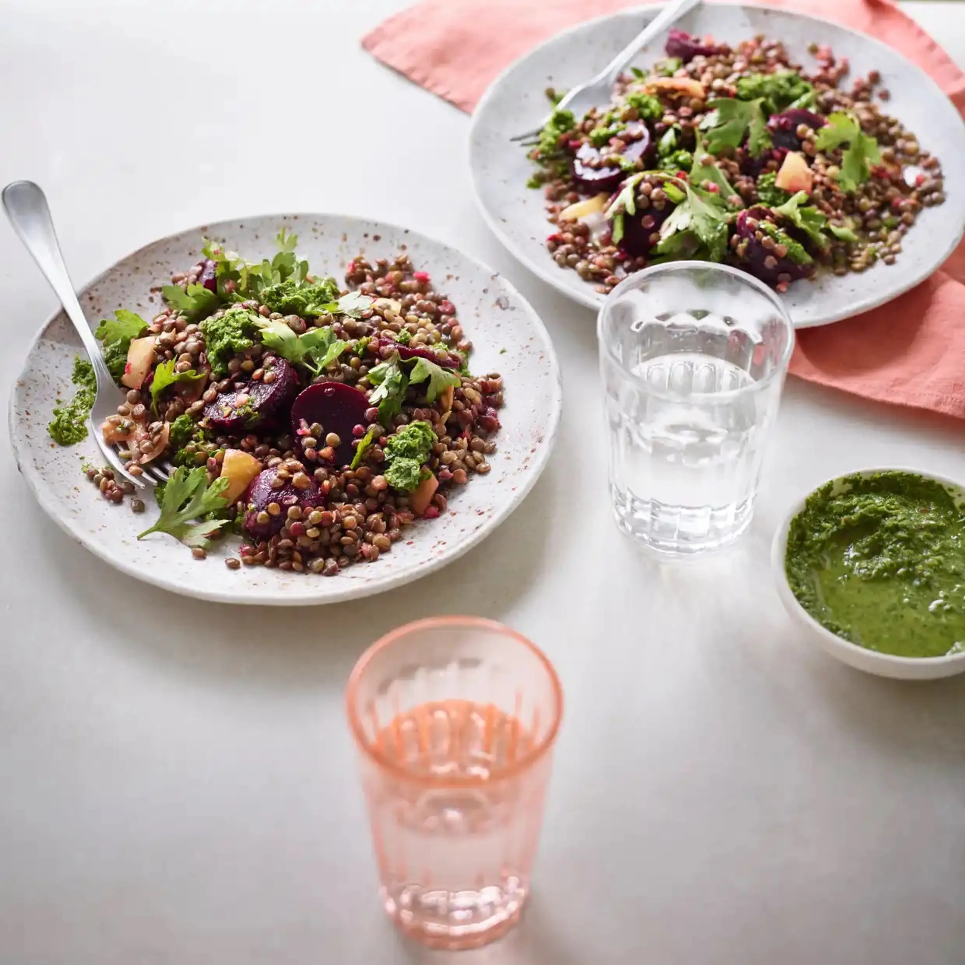 Lentils with preserved lemons & zhoug