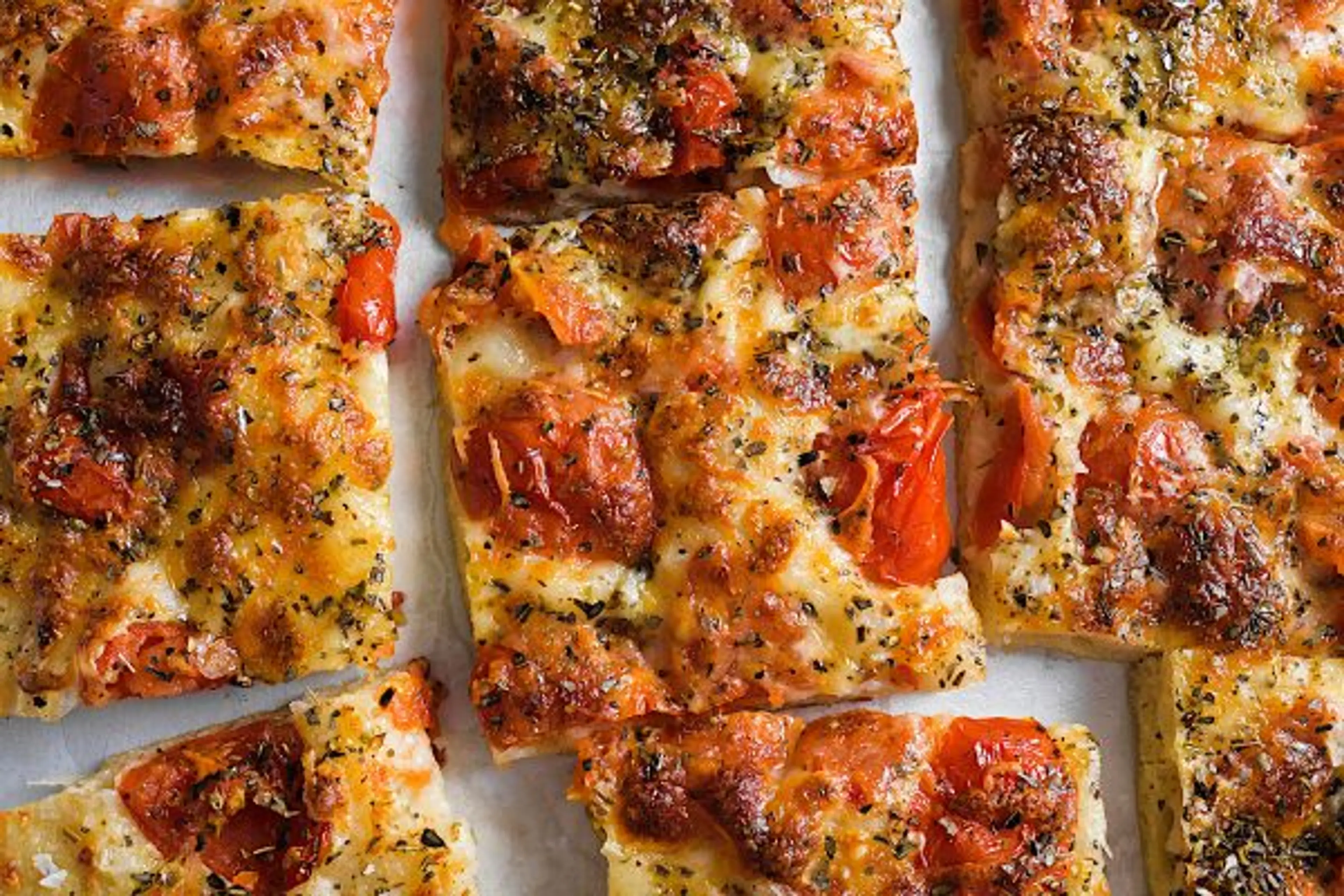 Pour-in-the-Pan Pizza with Tomatoes and Mozzarella