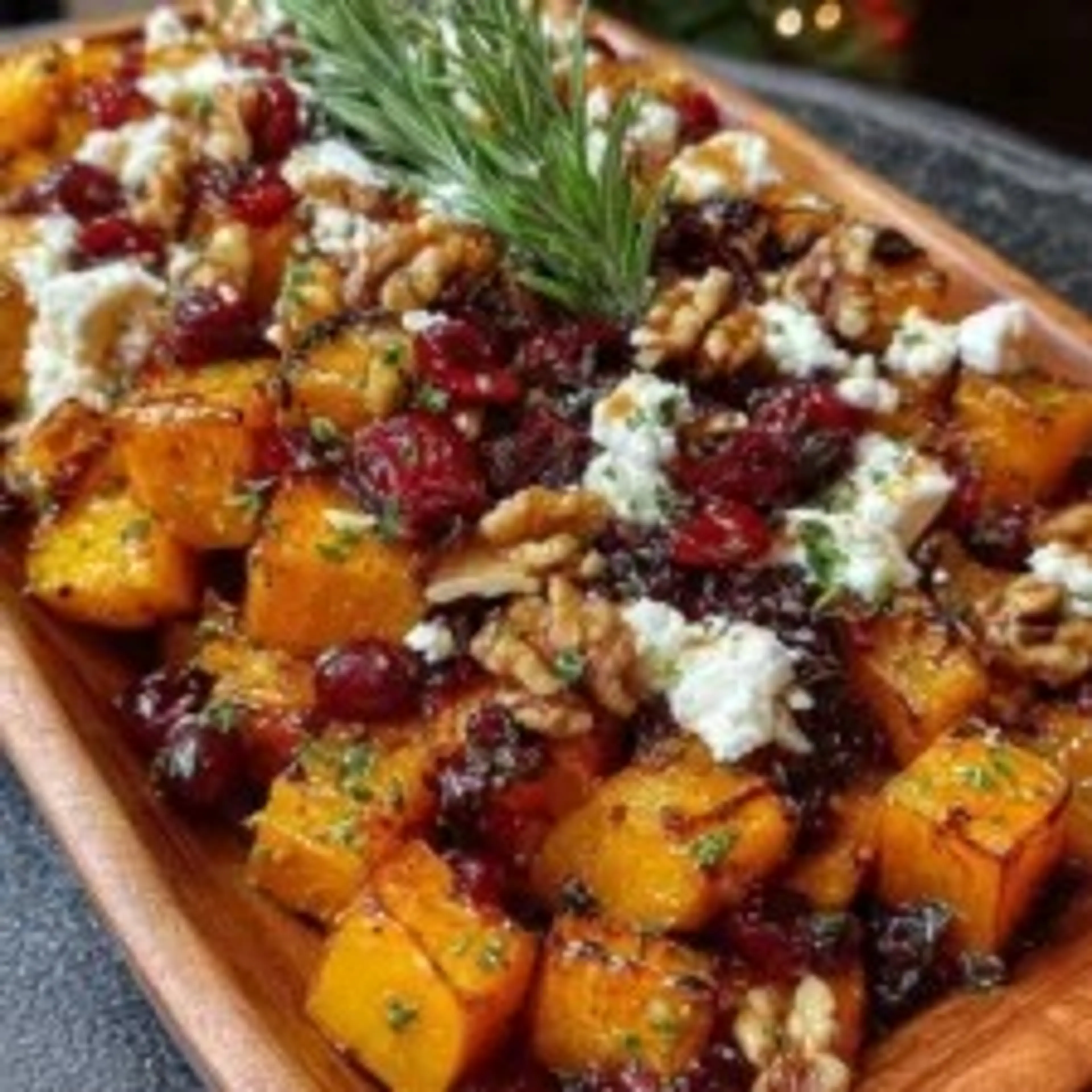 Caramelized Butternut Squash with Feta, Walnuts, & Cranberry