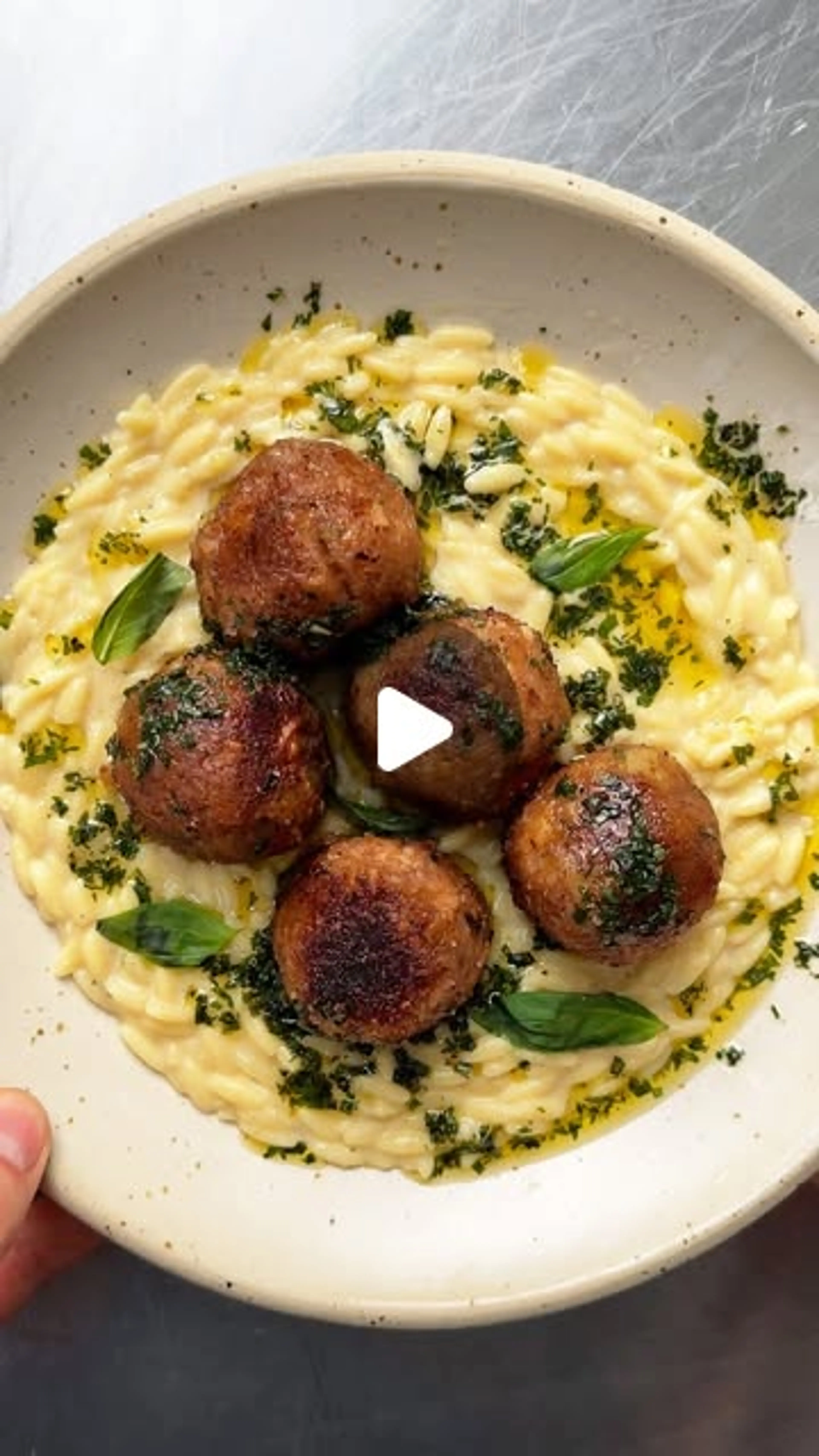 Apricot + Rosemary ‘meatballs’ with Creamy Orzo
