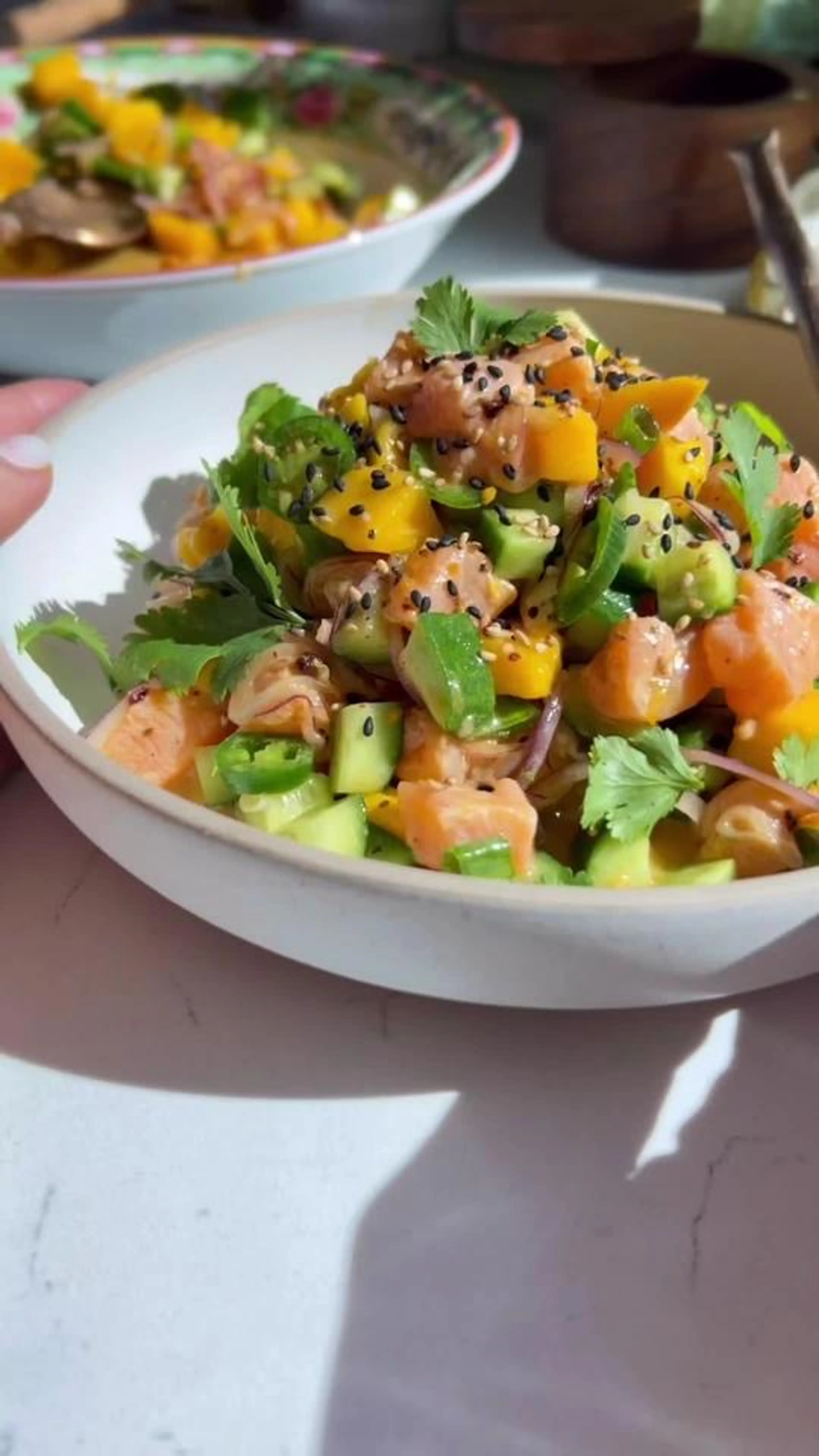Salmon Mango Ceviche with Crispy Rice Paper