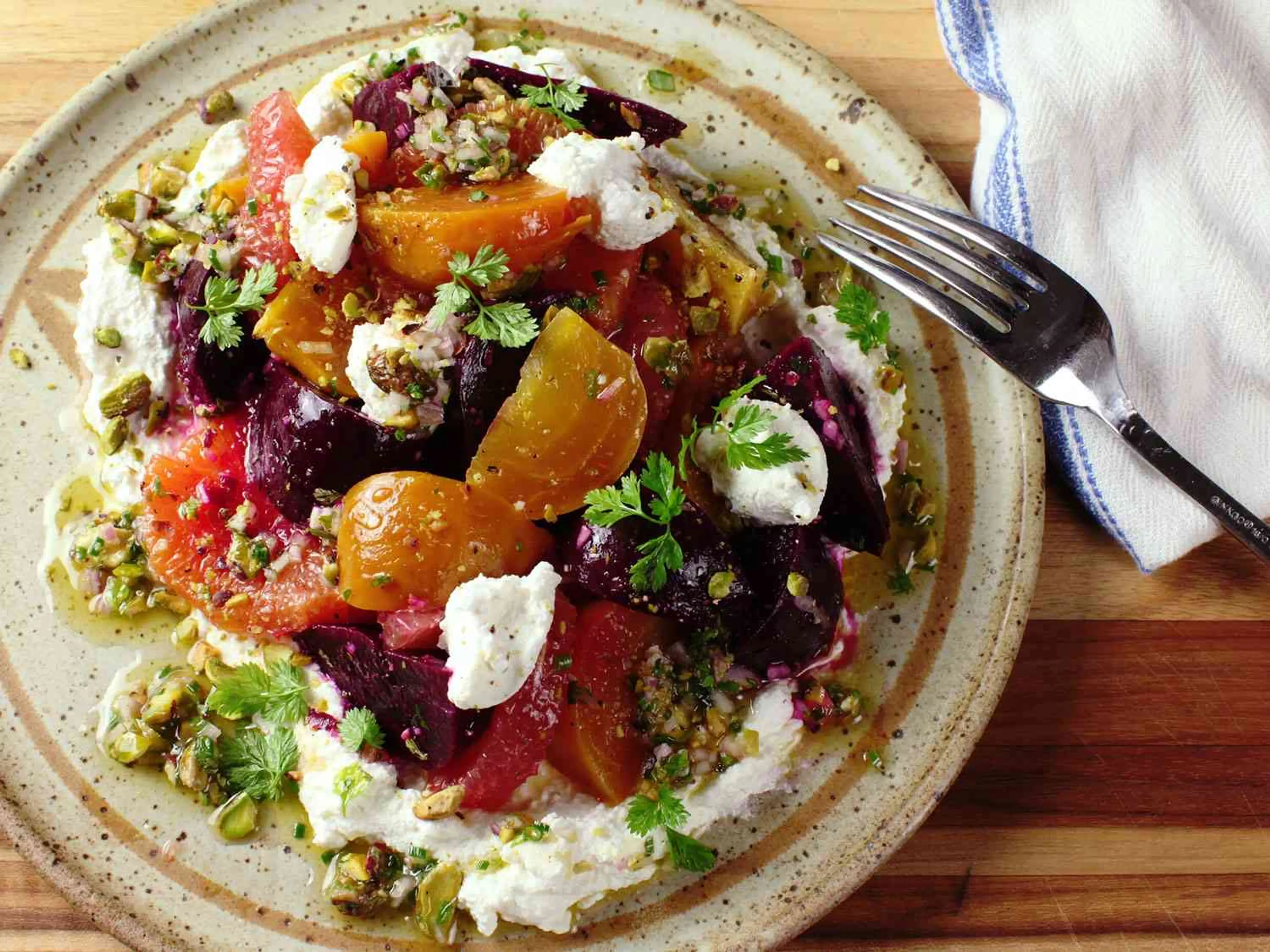 Roasted-Beet and Citrus Salad With Ricotta and Pistachio Vin