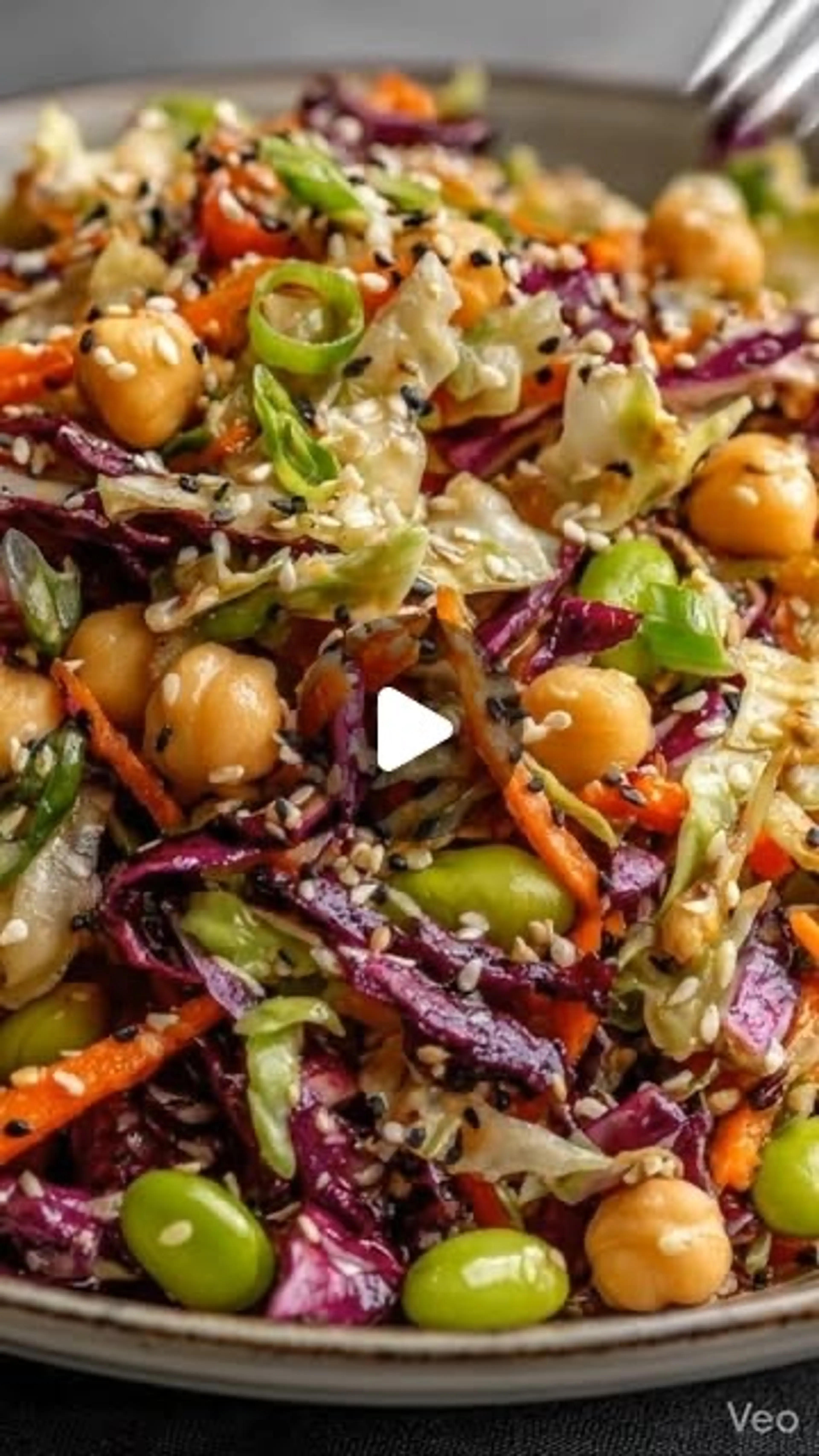 Chickpea, Edamame & Cabbage Salad with Sesame Dressing