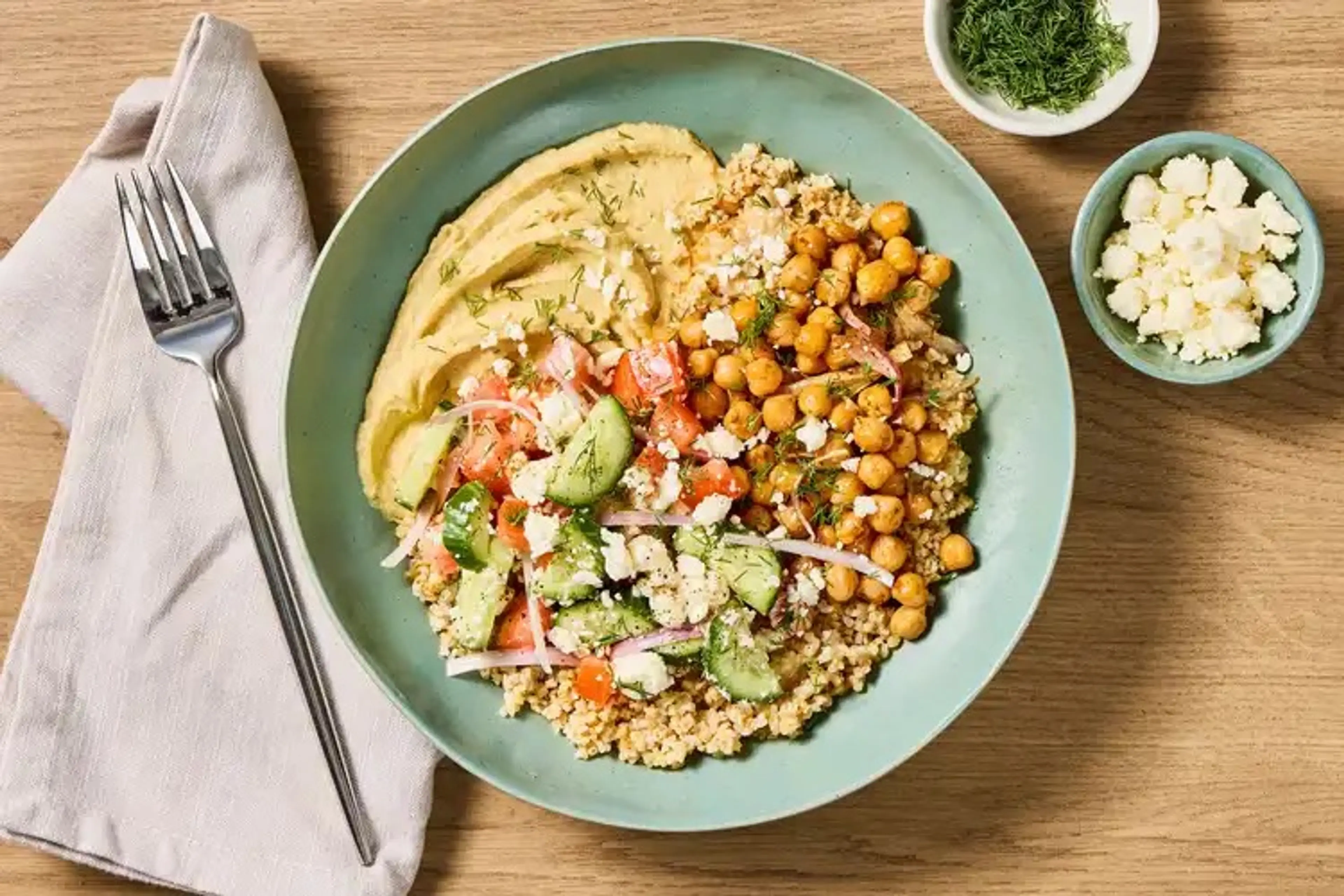 Greek Goddess Trout & Bulgur Bowls with Chickpeas, Harissa H