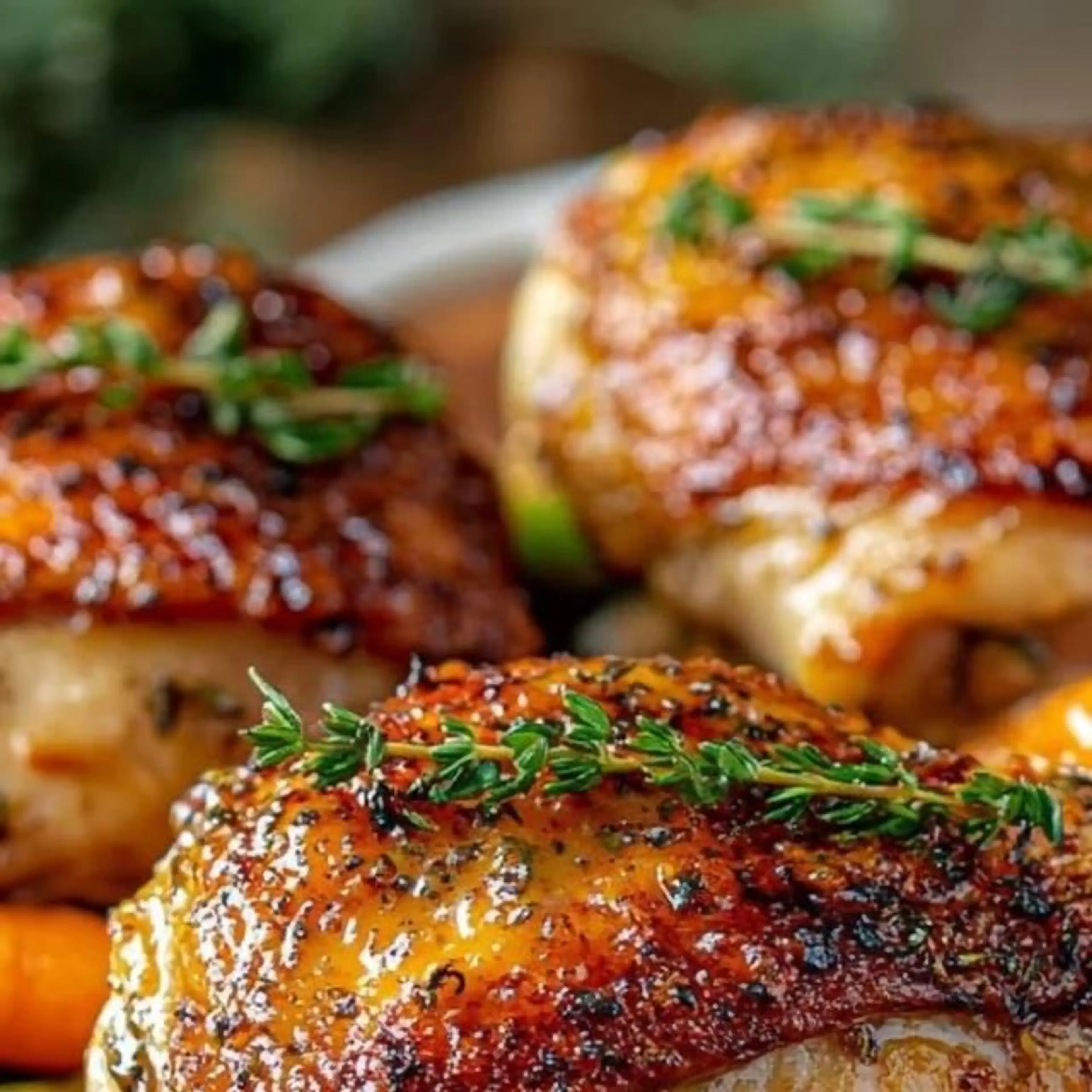 Crispy Baked Chicken Thighs with Honey Mustard Thyme Sauce