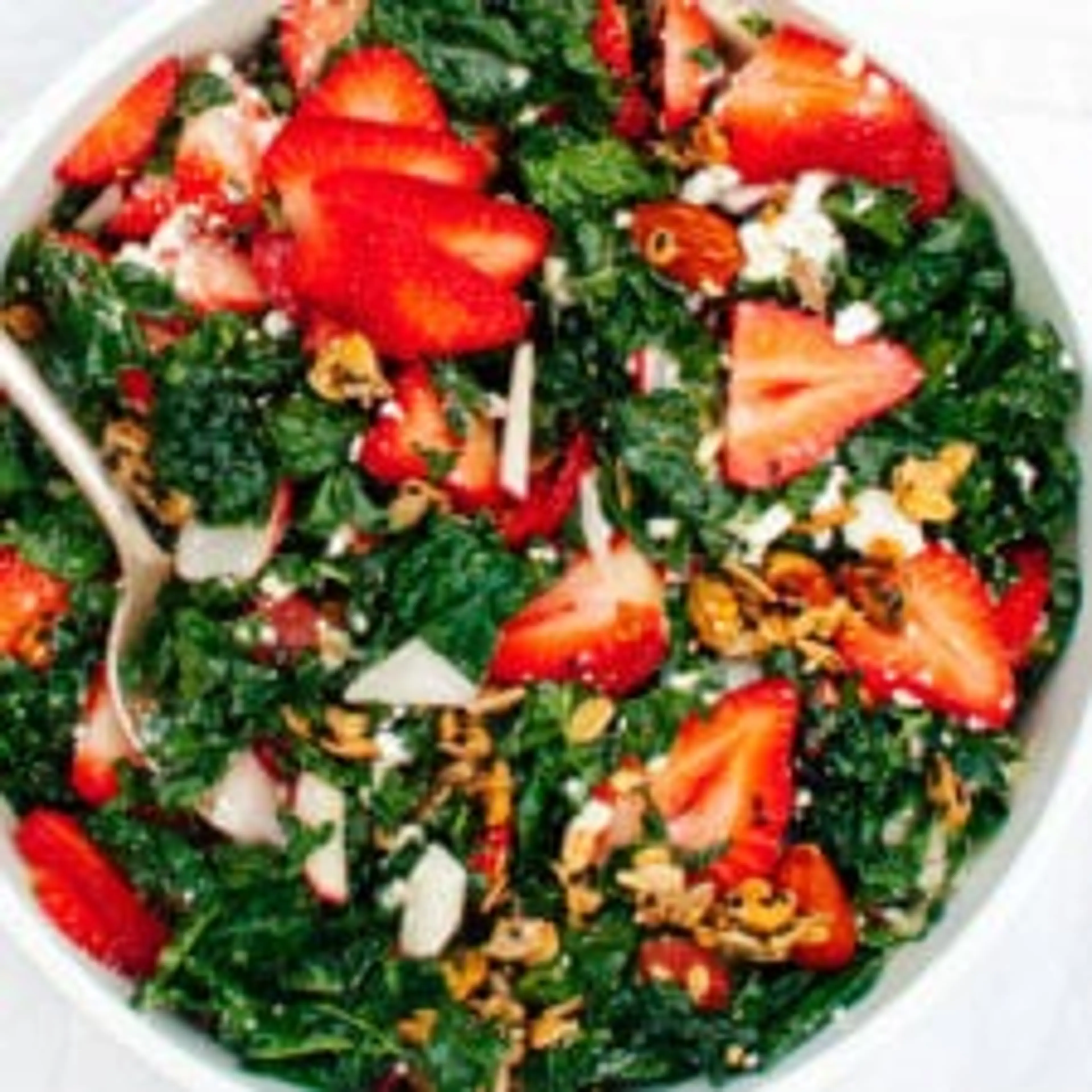 Strawberry Kale Salad with Nutty Granola Croutons