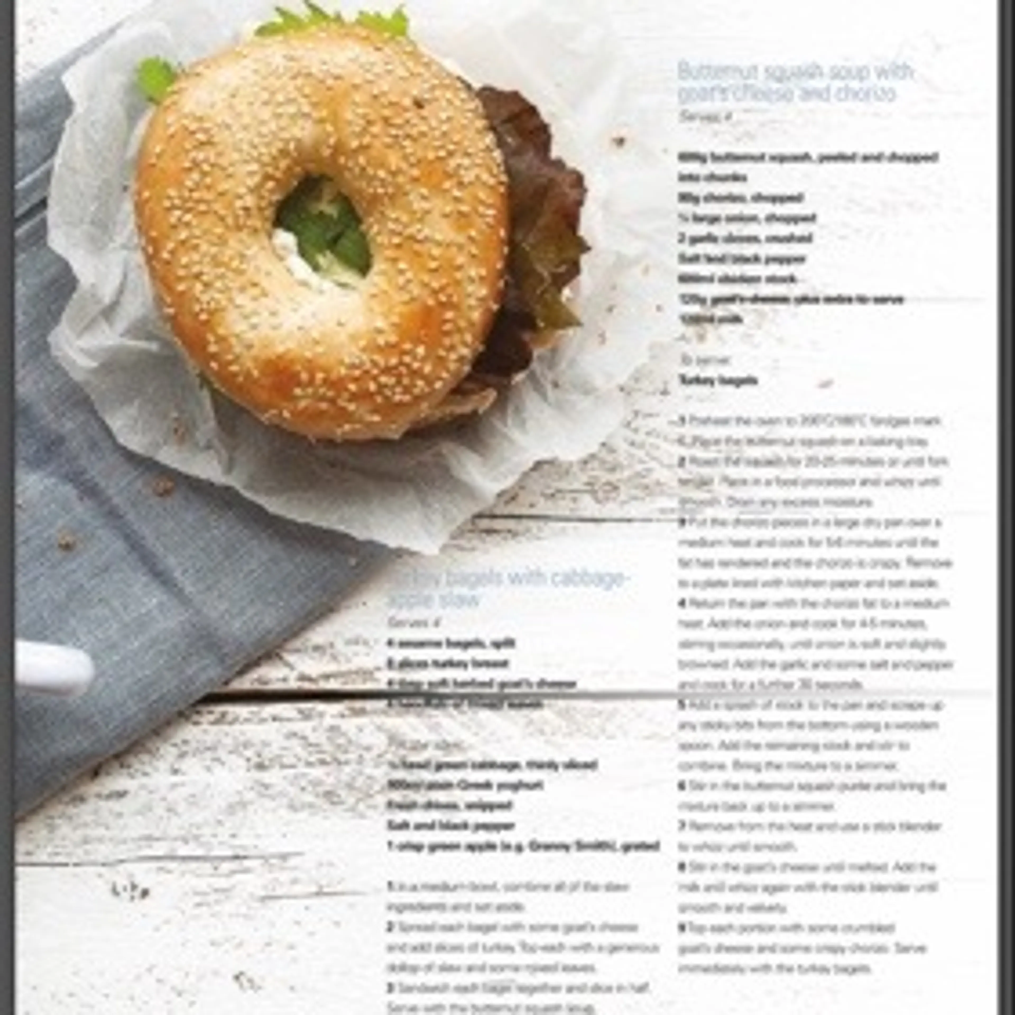 Turkey bagels with cabbage- apple slaw