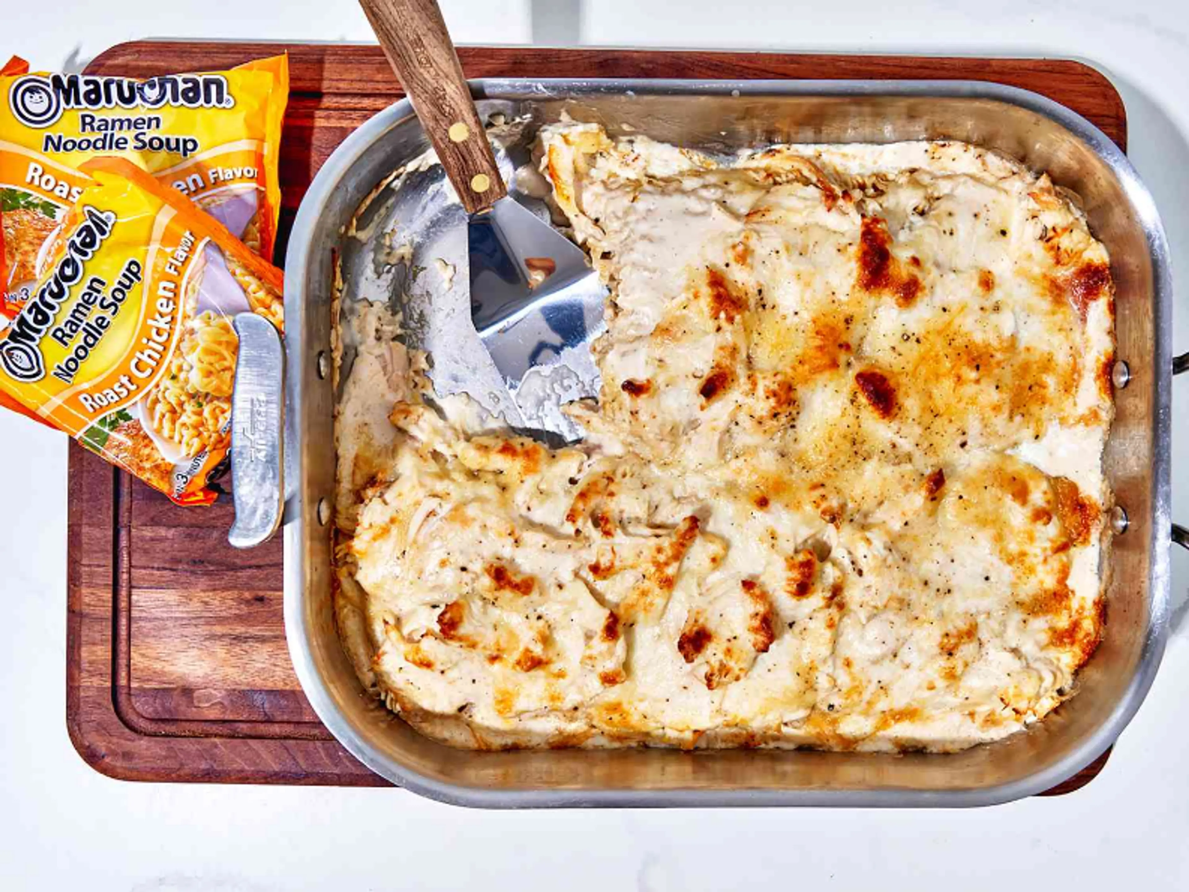 Easy One Pan Ramen Chicken Alfredo