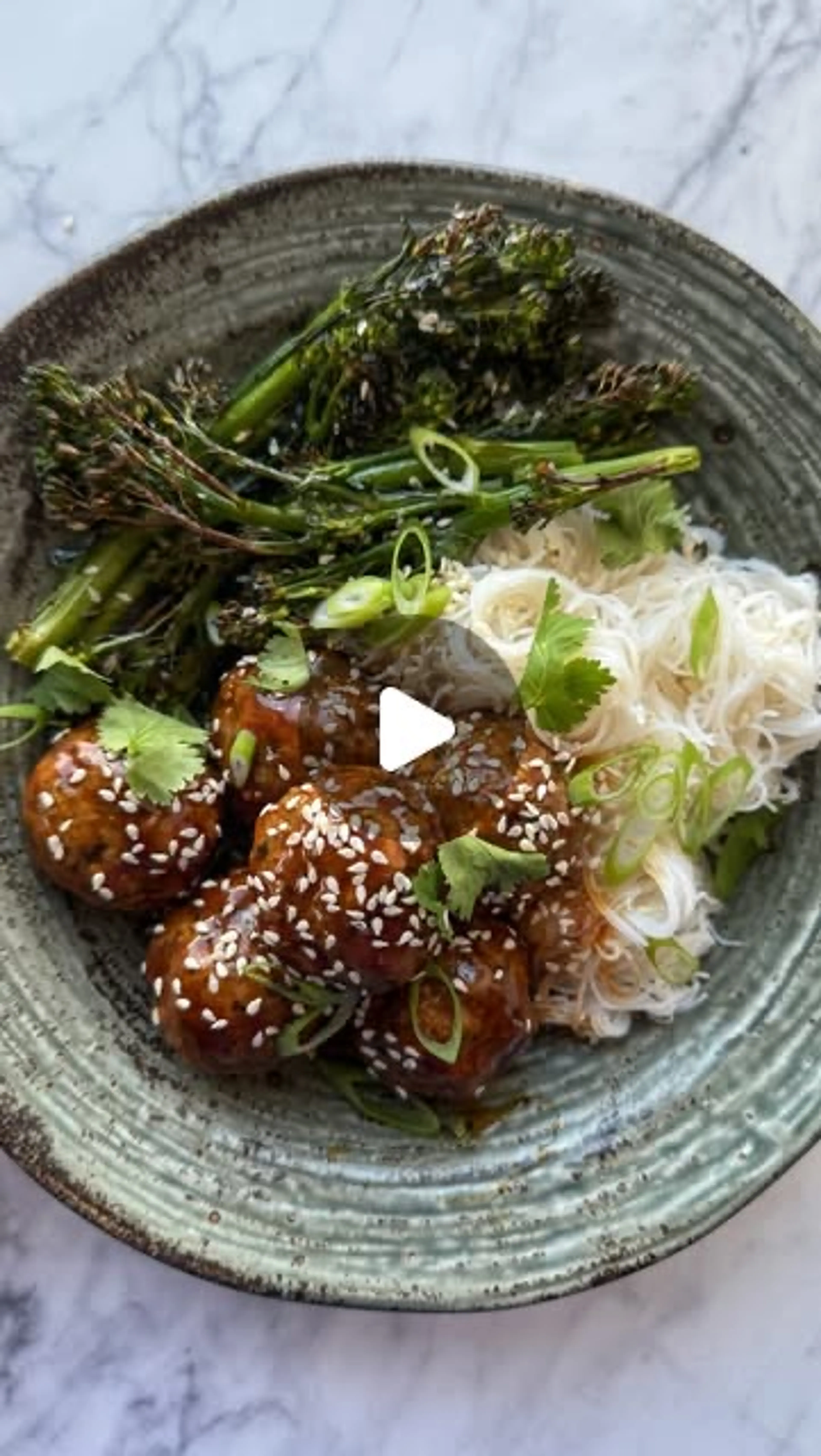Sticky Meatballs W/ Rice Noodles + Broccoli