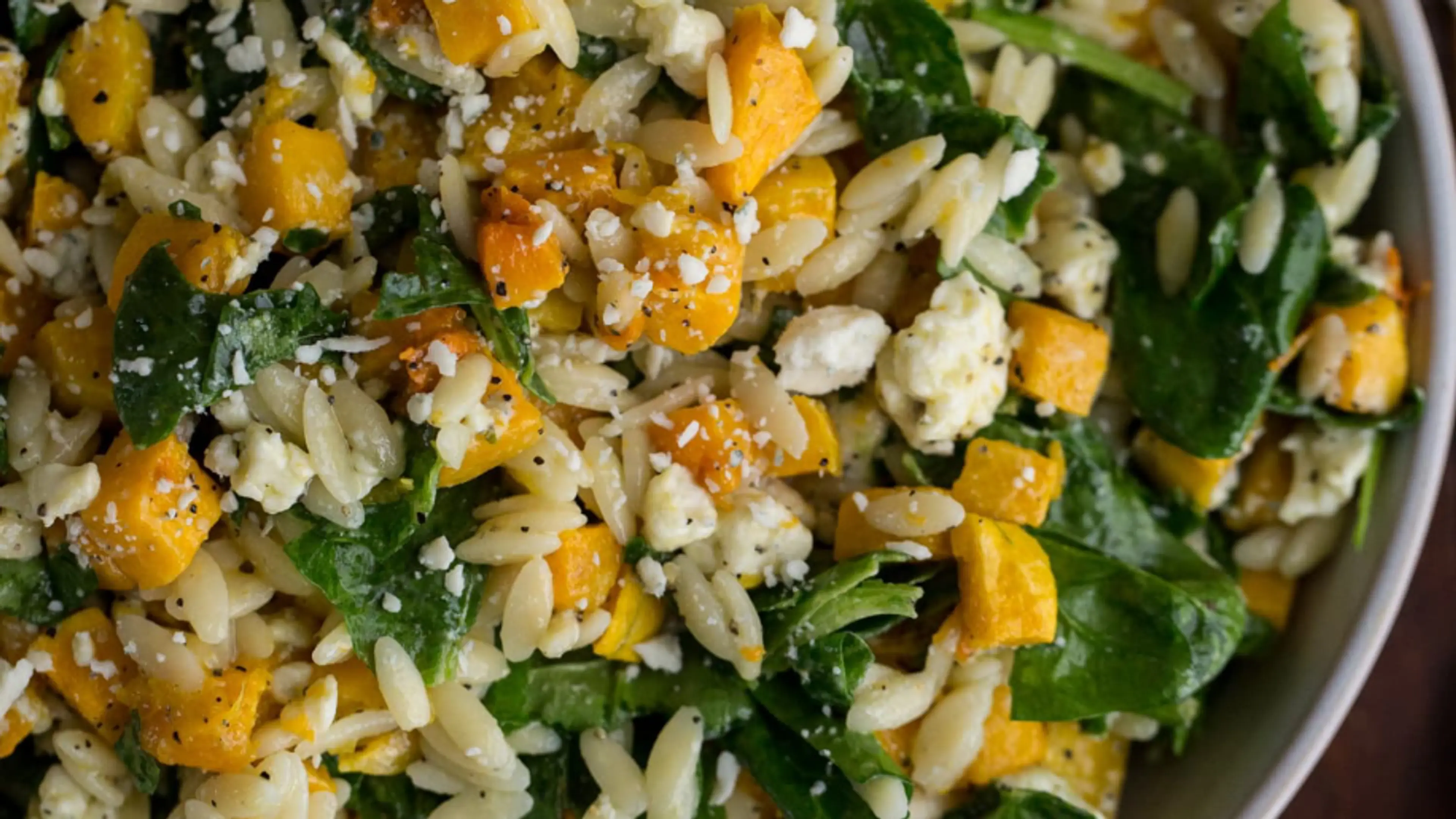 Orzo with Butternut Squash, Spinach, and Blue Cheese