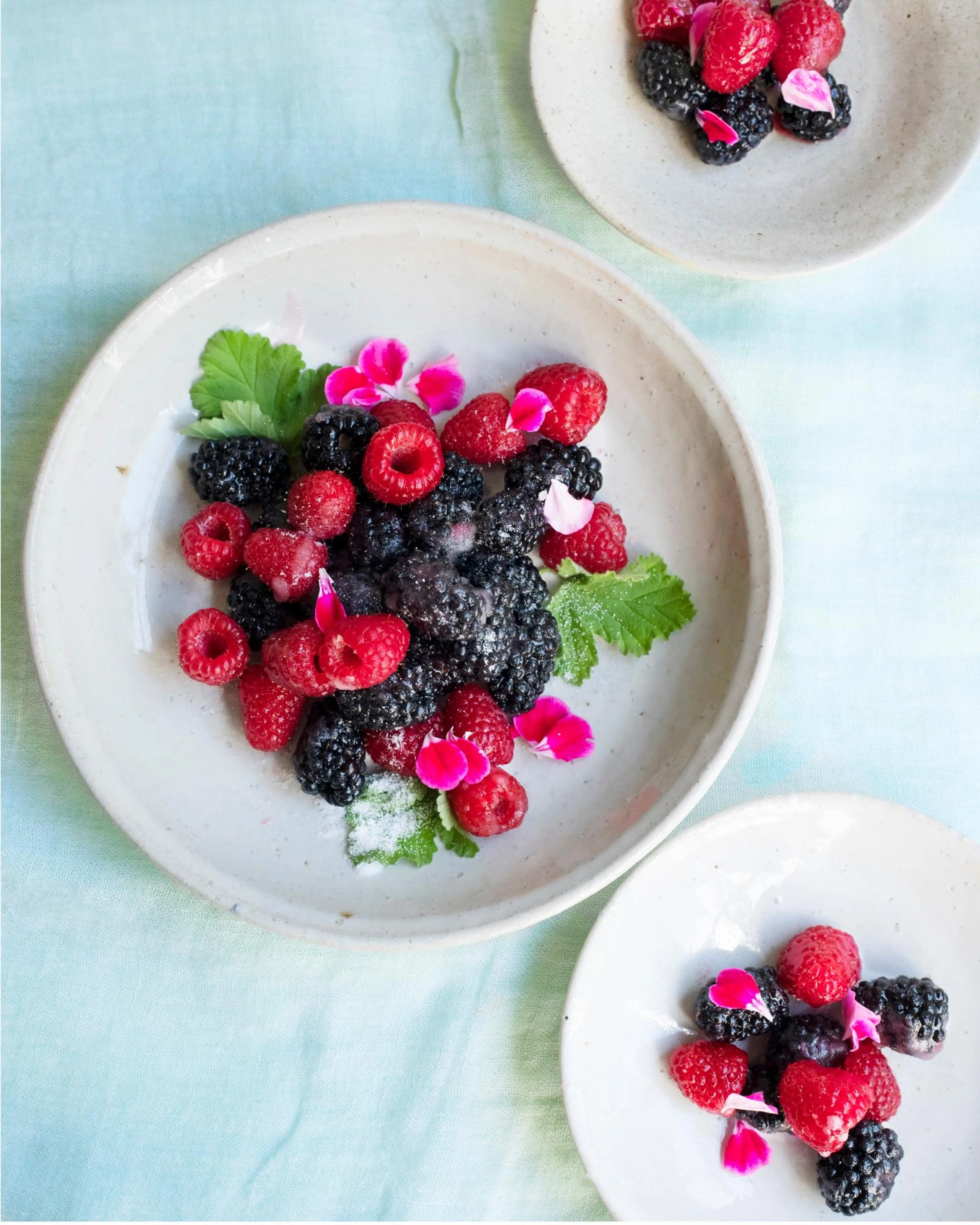 Berries with rose geranium sugar