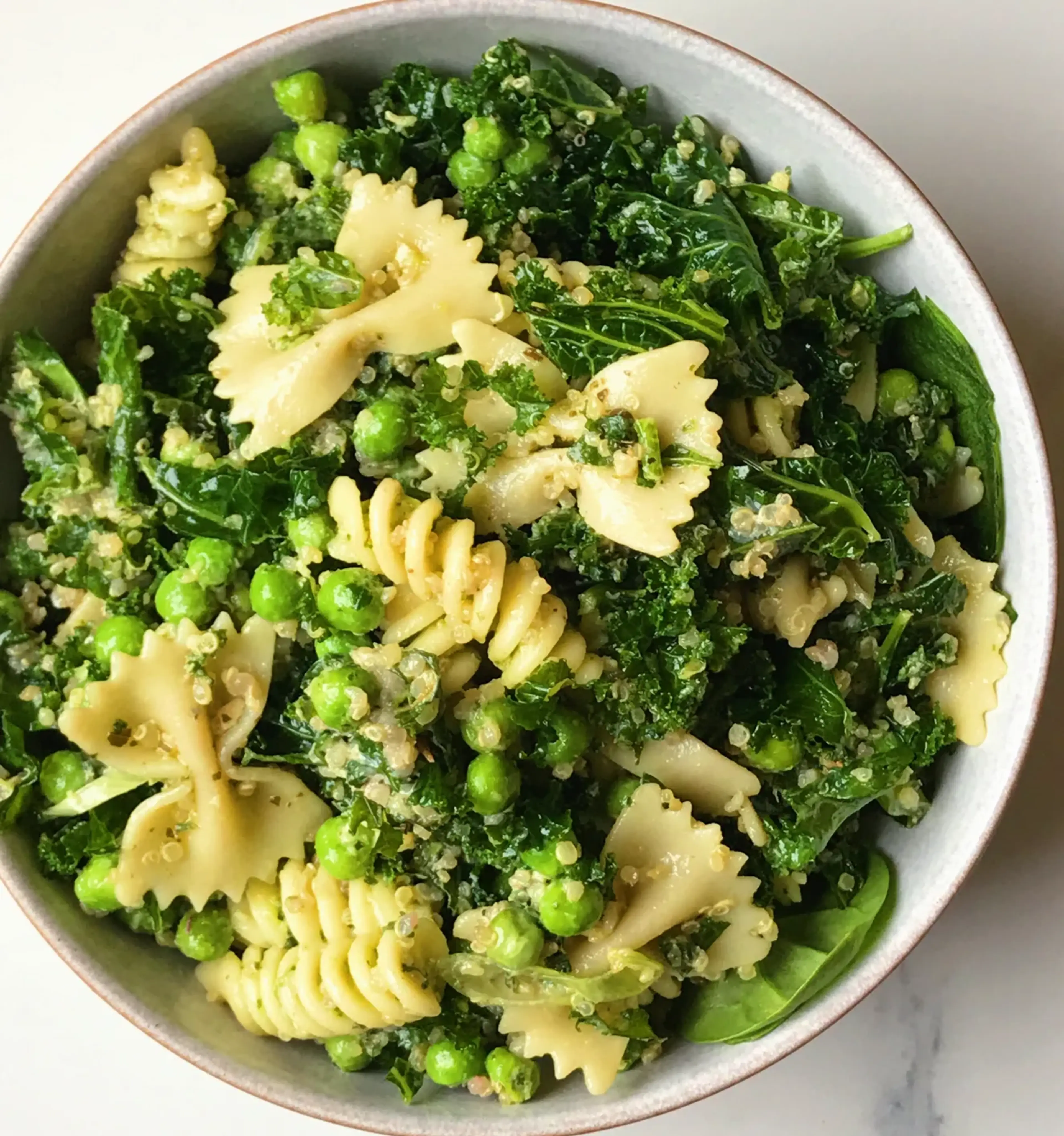 Peas, Spinach & Kale Pasta Salad with Italian Vinaigrette