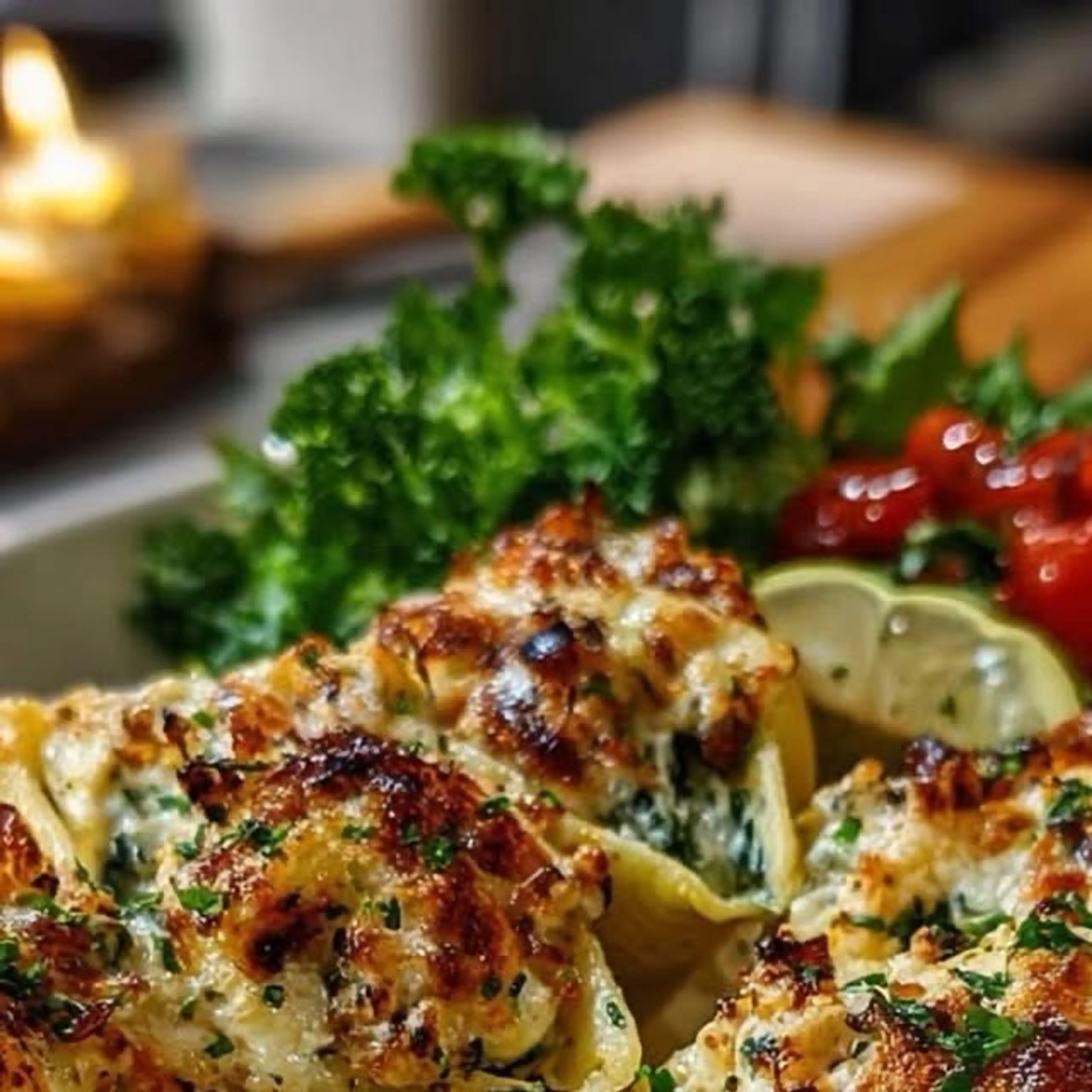 Greek Stuffed Shells with Spinach, Feta & Lemon Cream