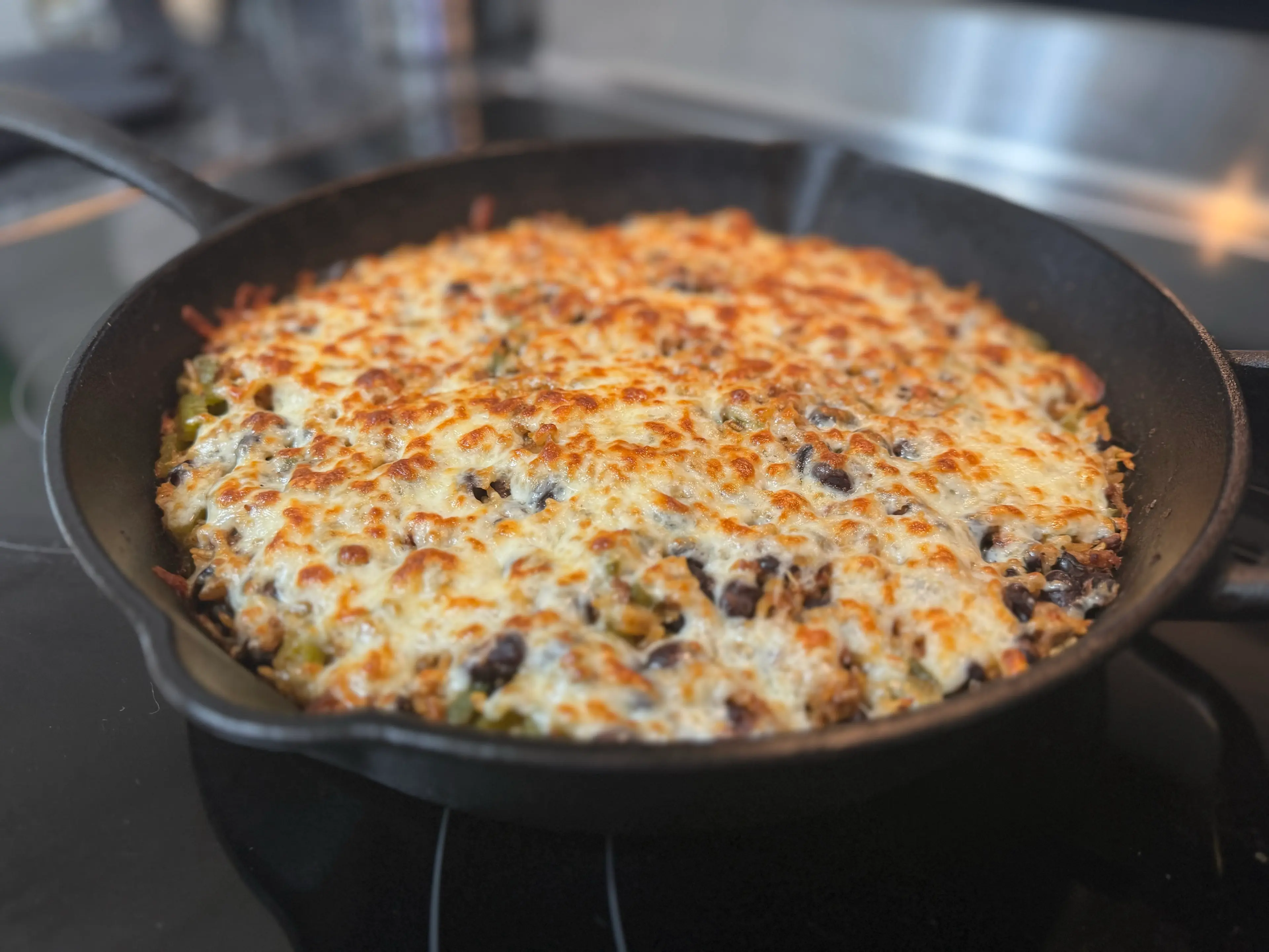 Chessy Beef, Black Bean, and Rice Skillet
