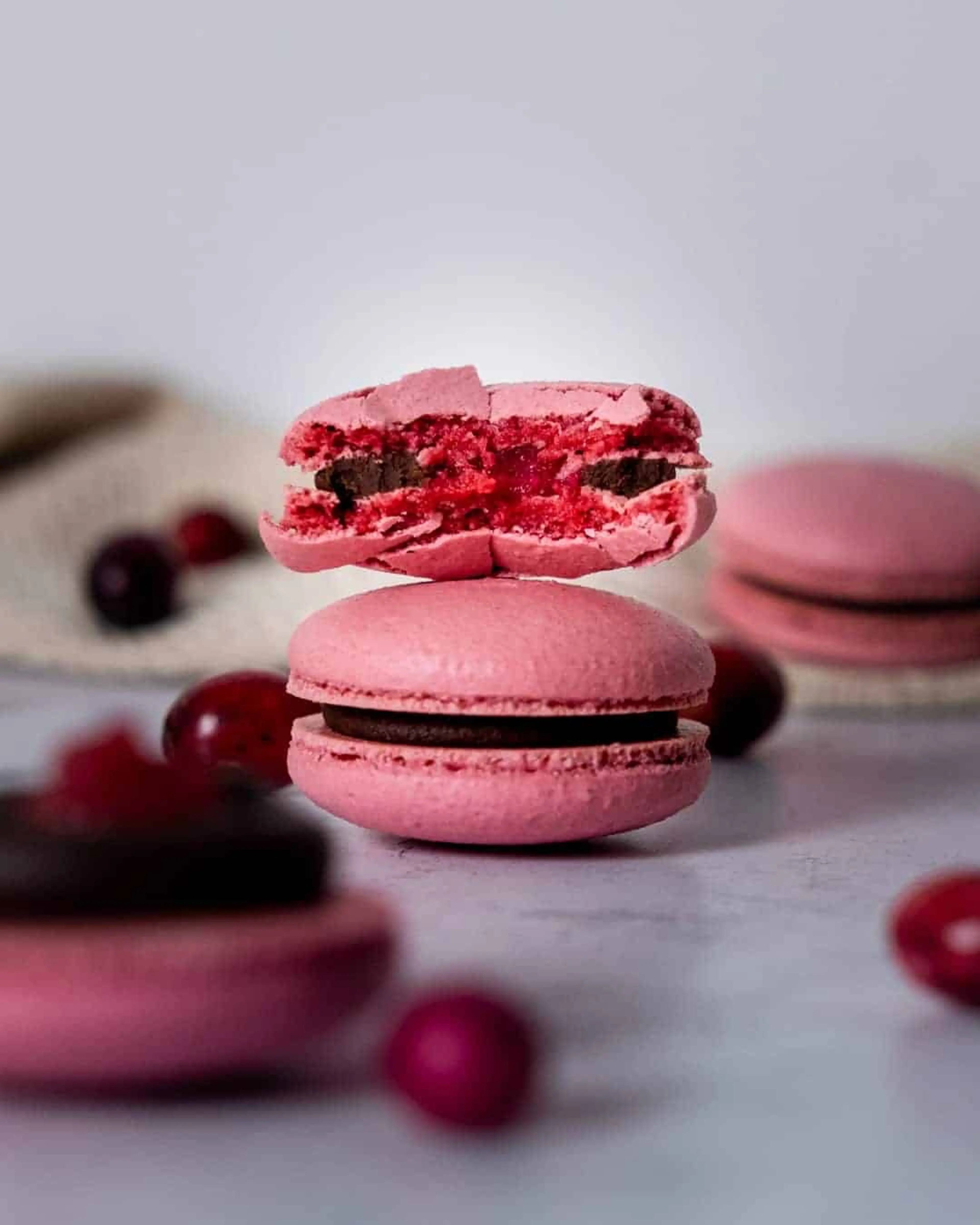 Chocolate Cranberry Macarons