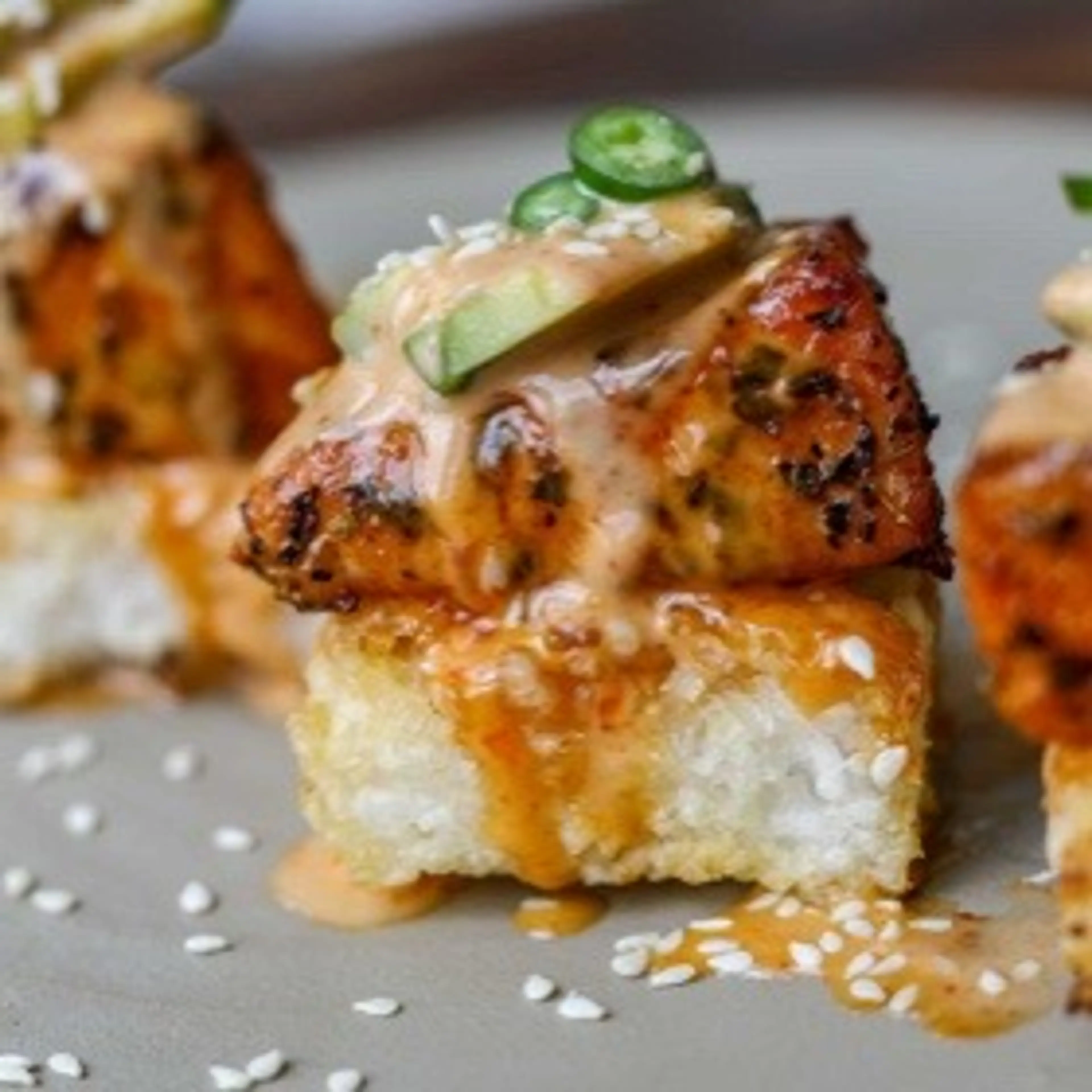 Air Fryer Spicy Salmon Crispy Rice