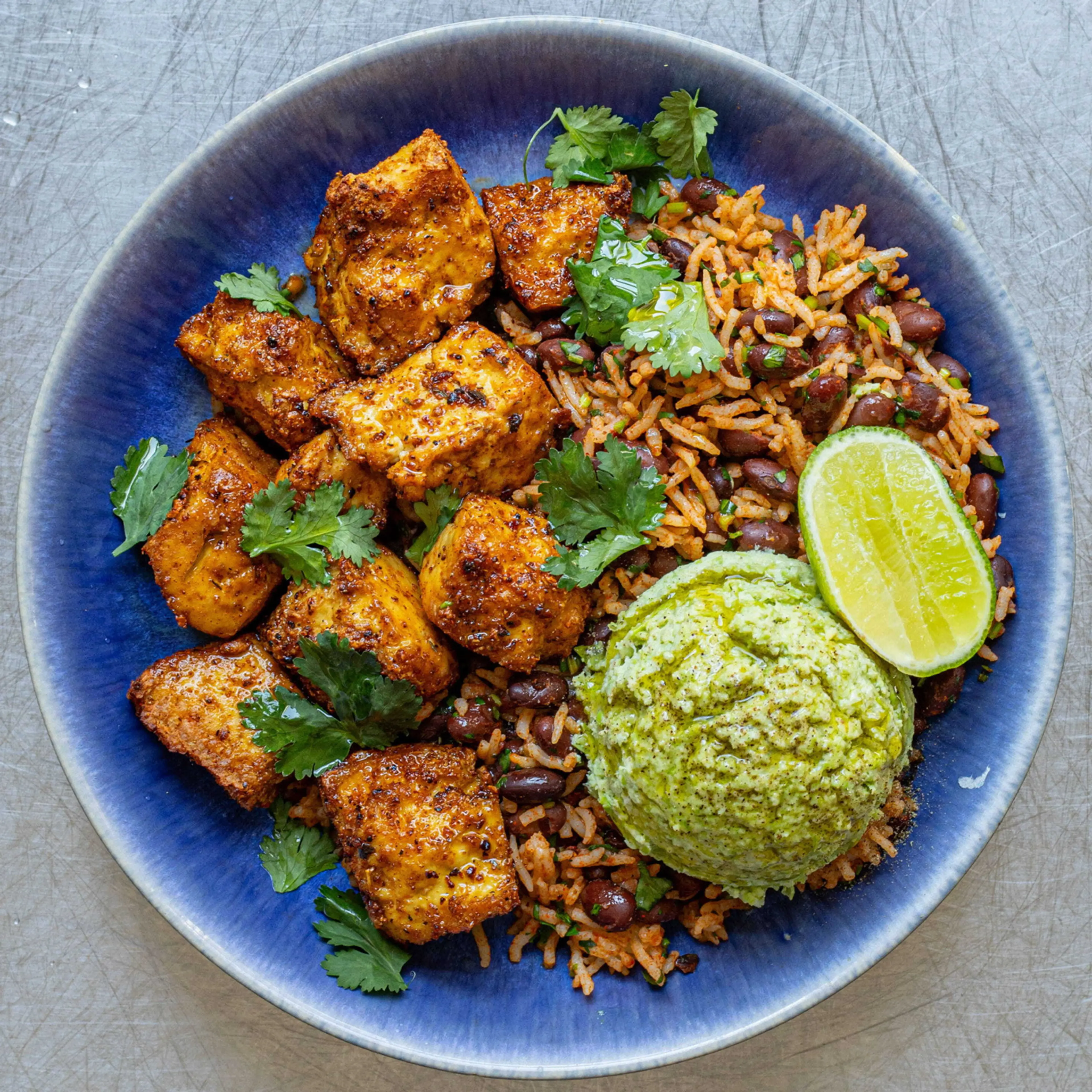 Cajun Tofu with Limey Edamame Smash