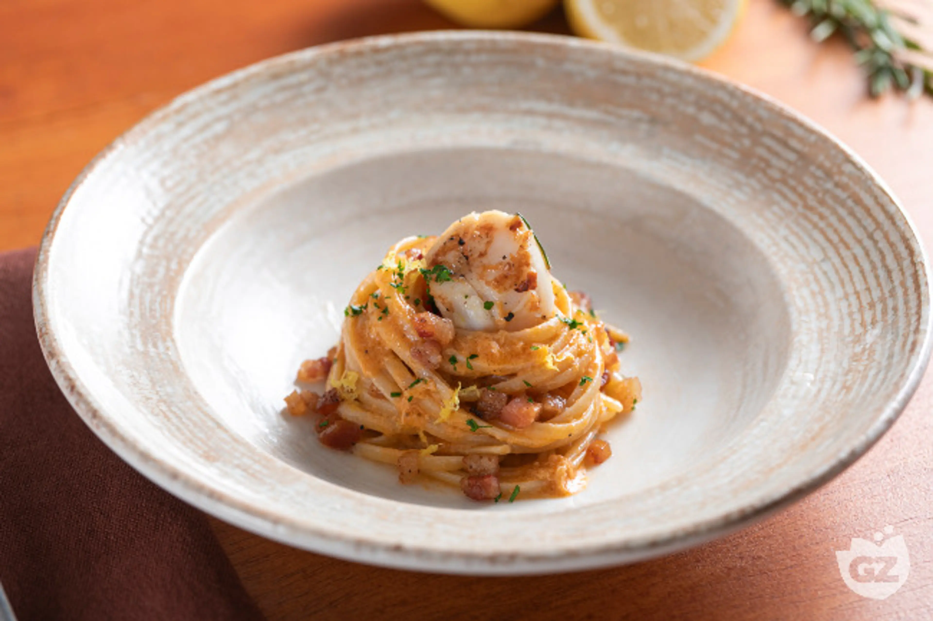 Linguine capesante e guanciale