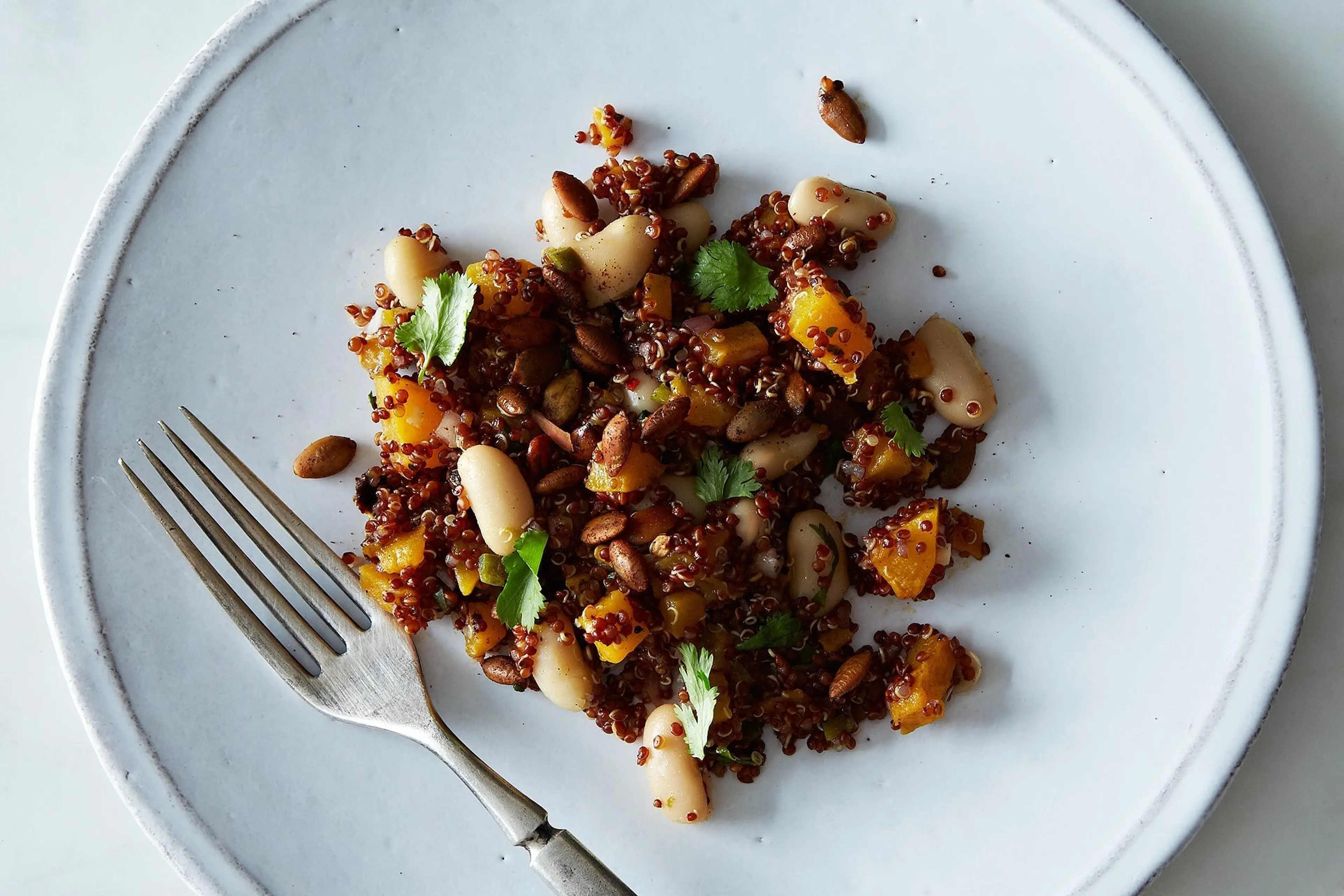 Roasted Butternut and Red Quinoa Salad with Spicy Lime Vinai