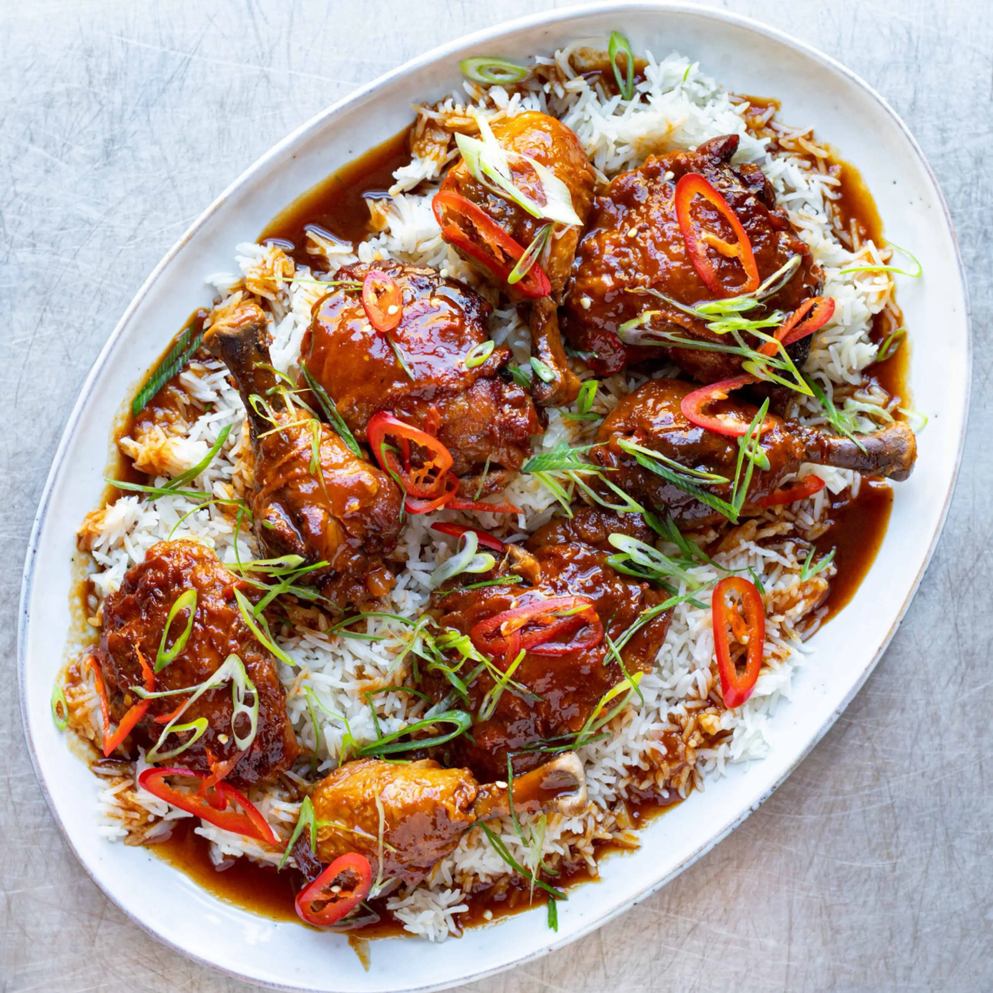 Honey & Ginger Braised Chicken Legs With Fluffy Rice
