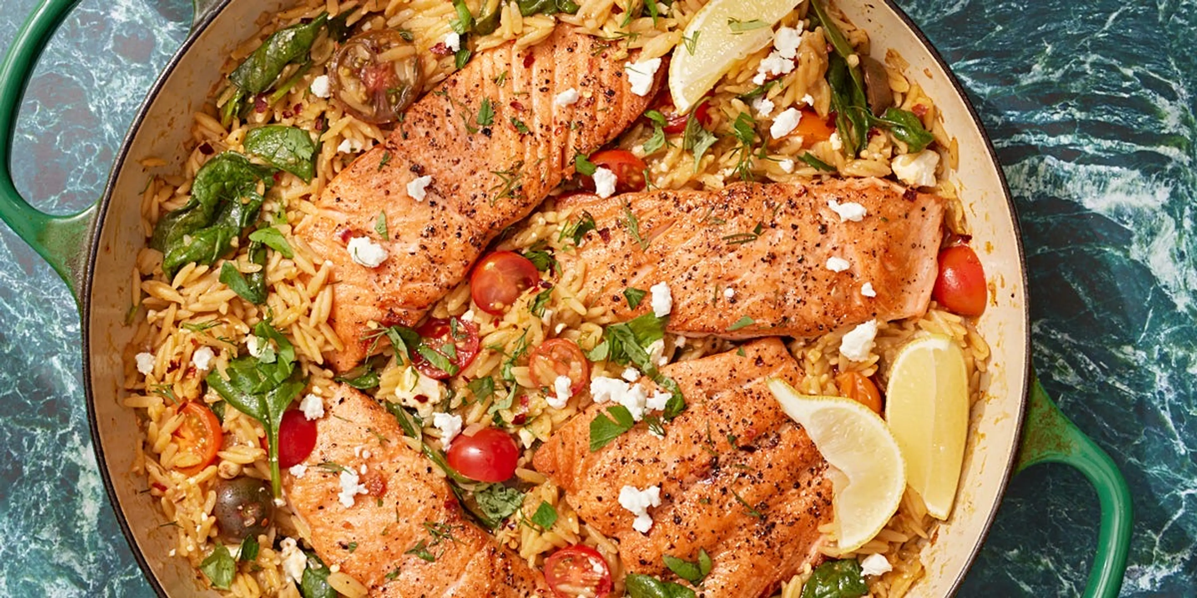 One-Pan Salmon and Orzo