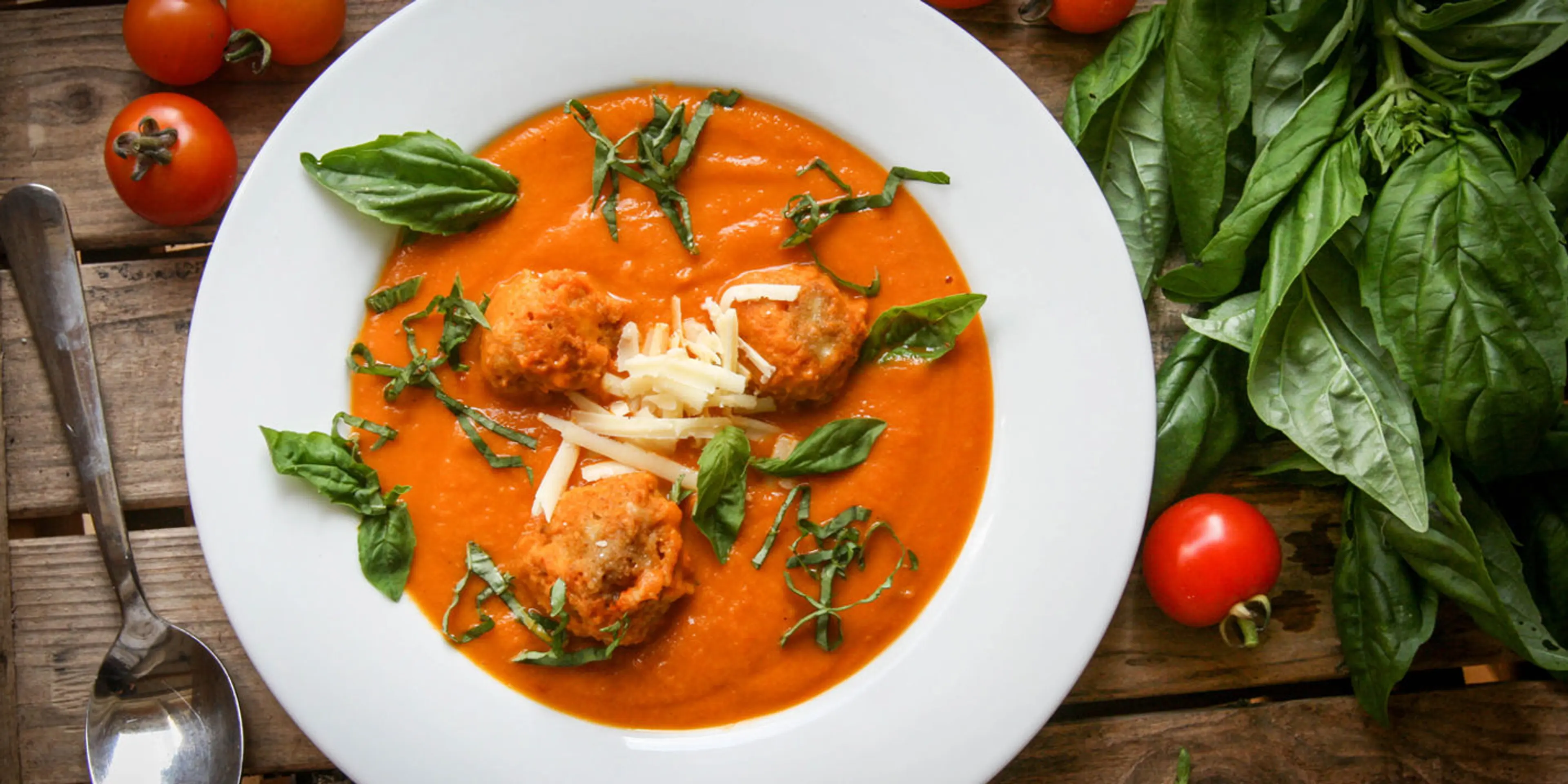 Roasted tomato soup with cheddar dumplings