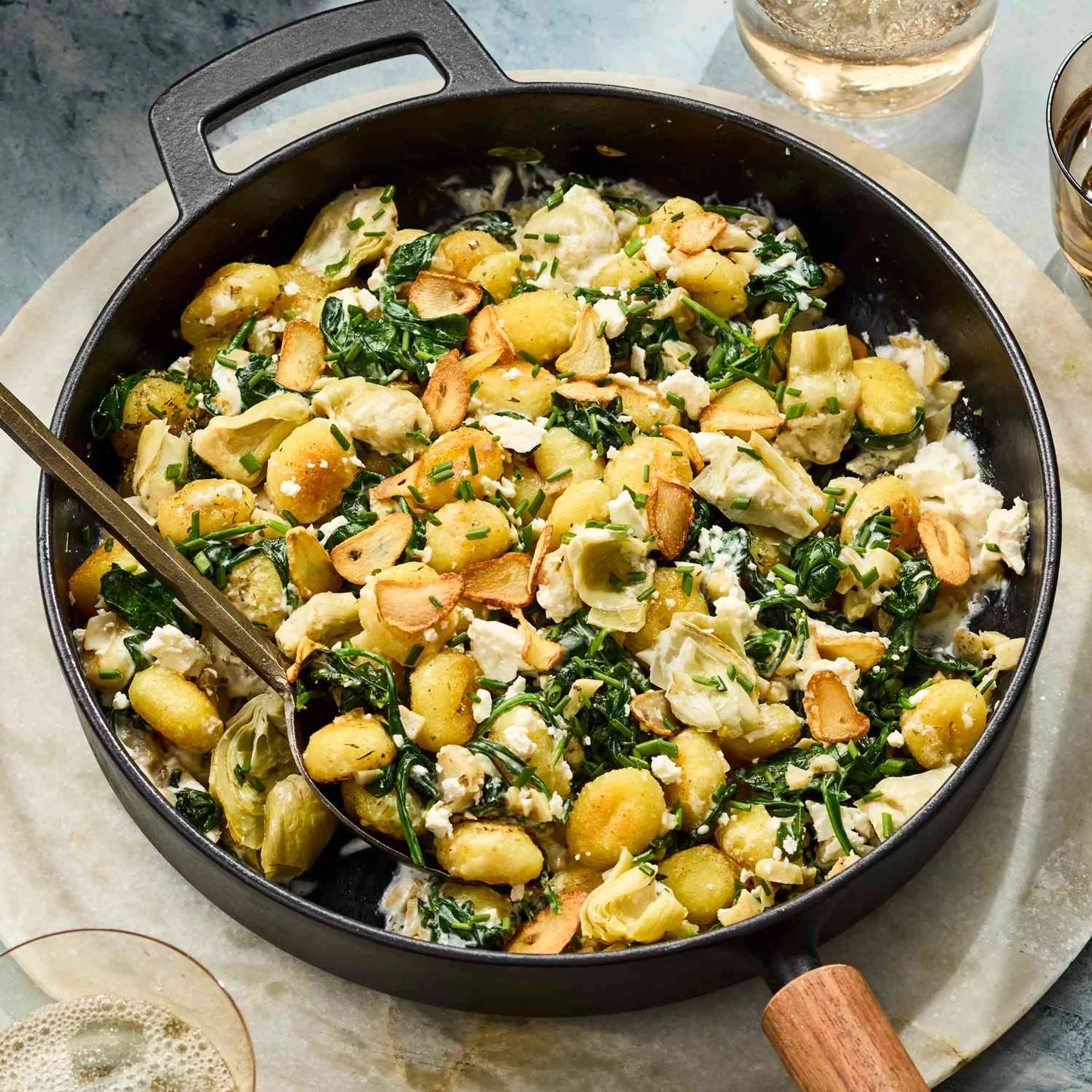 Spinach-Artichoke Gnocchi Skillet with Feta