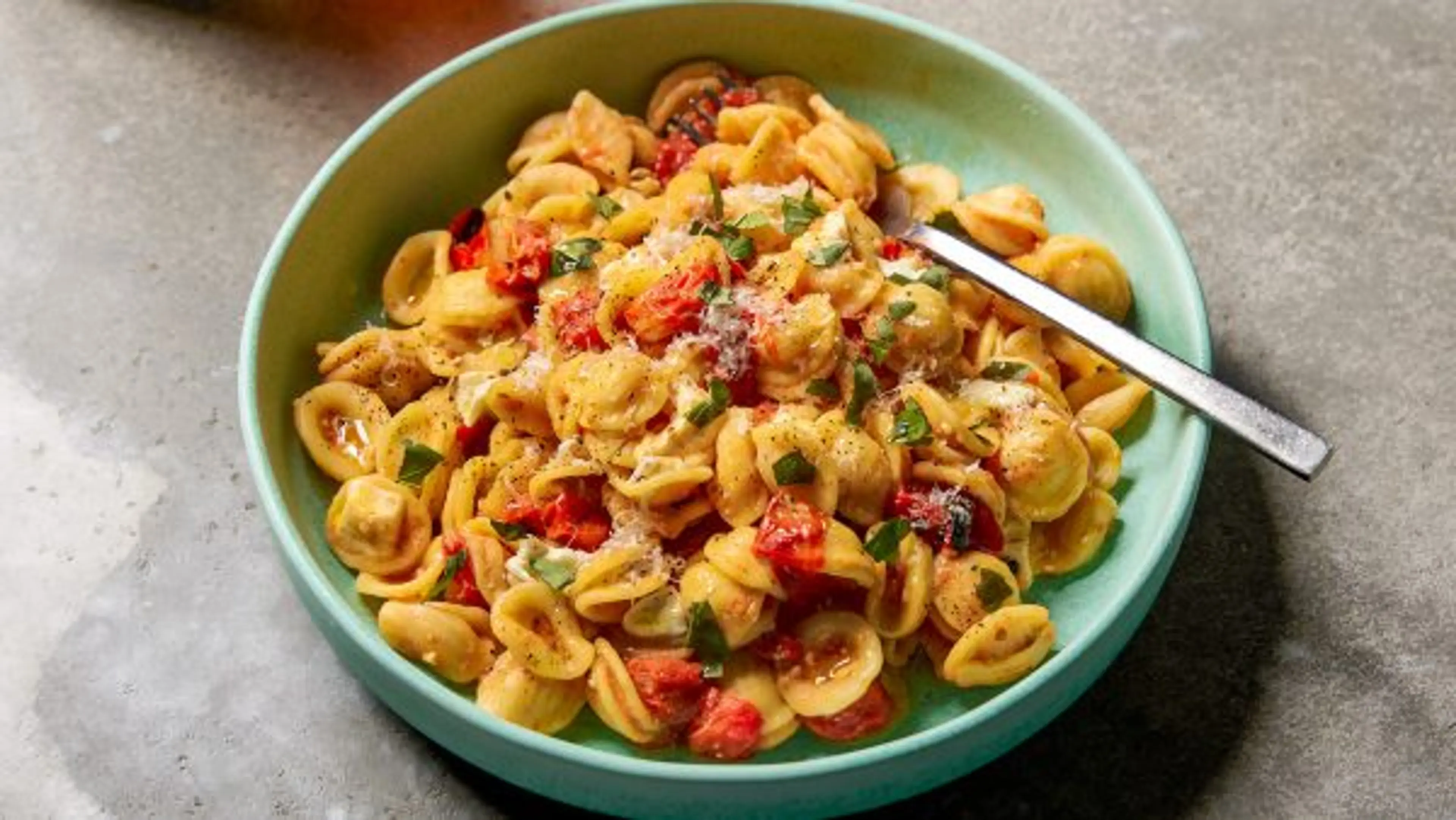 Blistered Tomato Orecchiette with Fresh Mozzarella