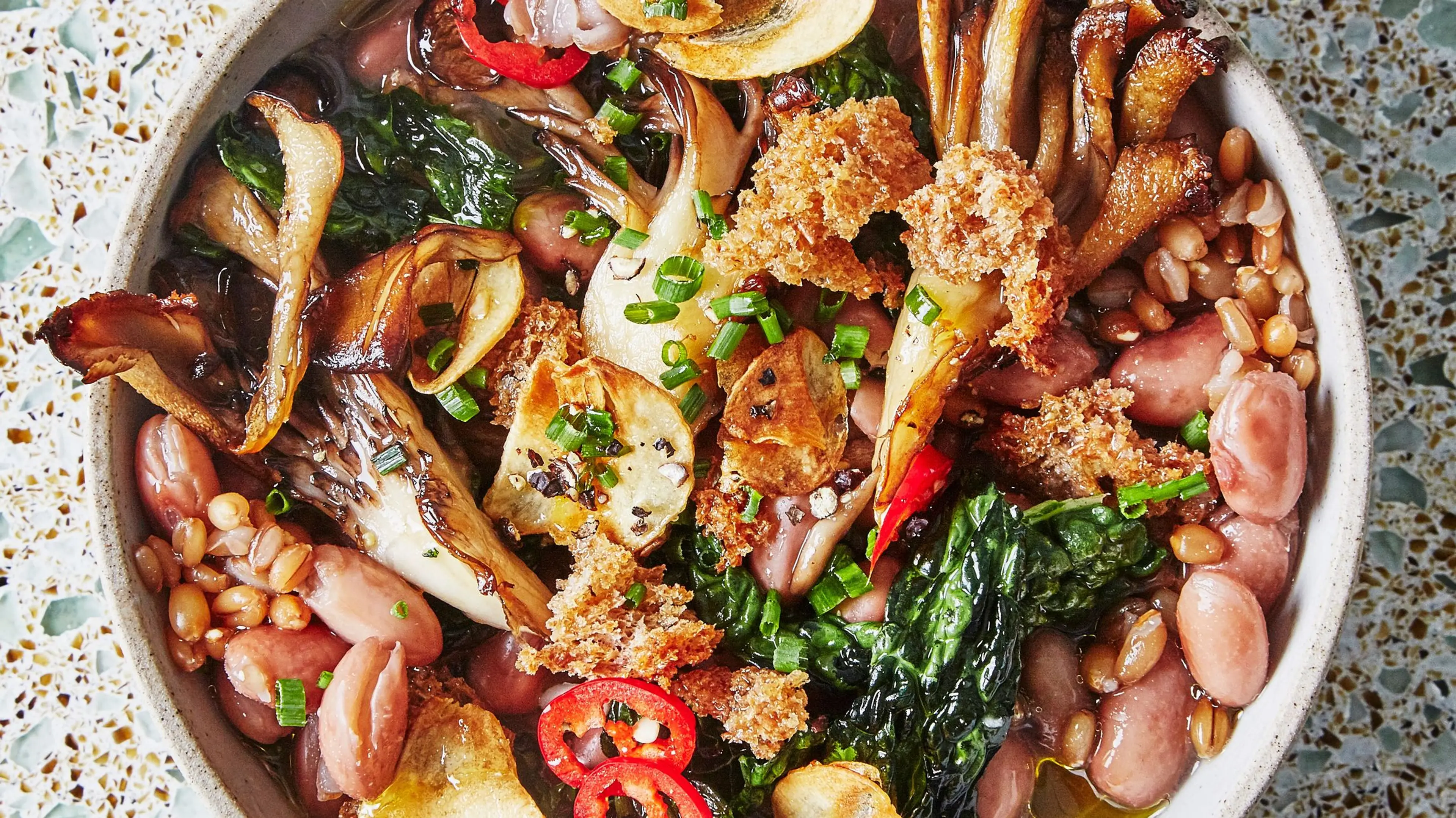 Bean and Grain Stew with Garlic and Chiles