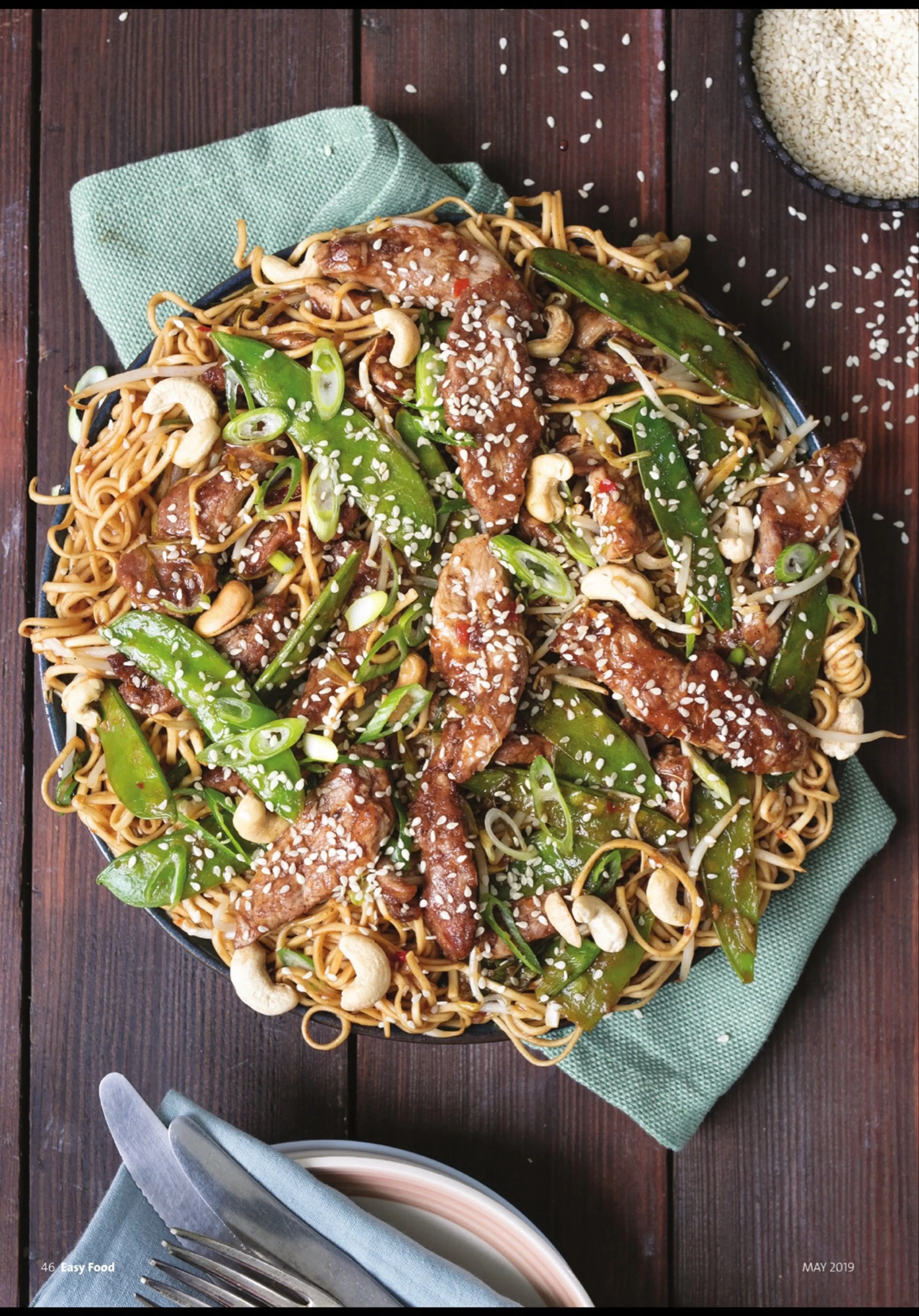 QUICK STICKY PORK AND CASHEW NOODLES