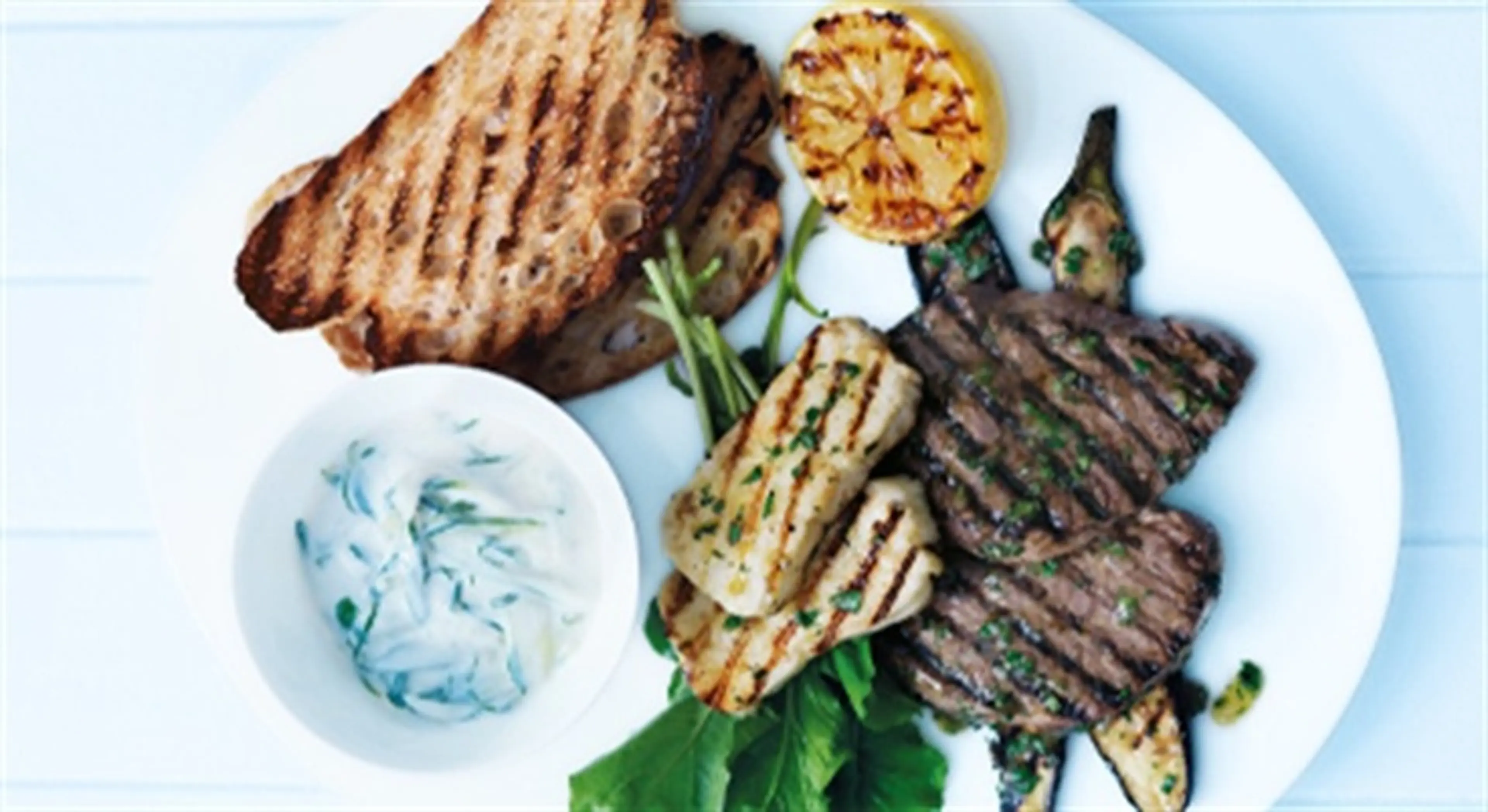 Barbecued Lamb, Eggplant and Haloumi