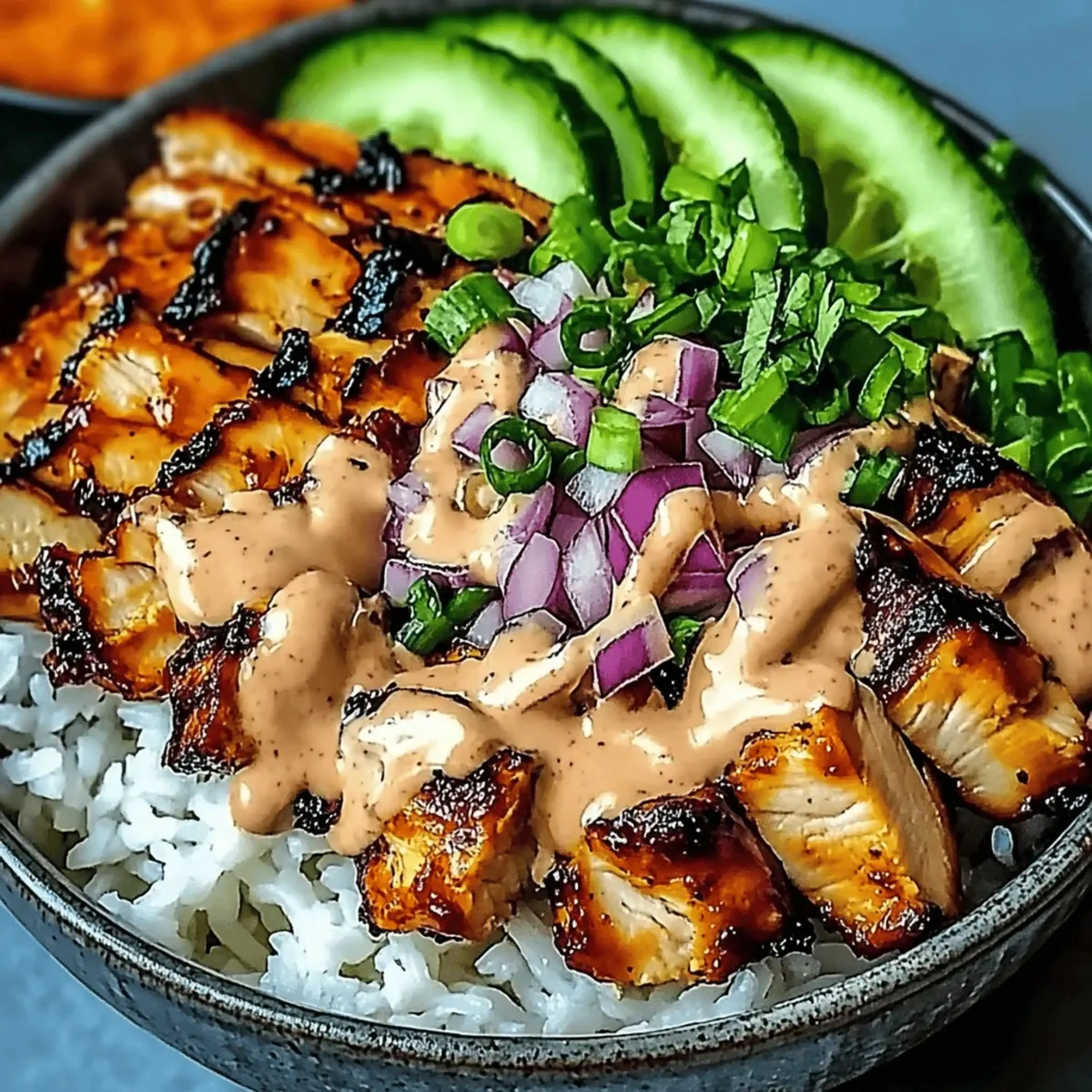 Korean BBQ Chicken Bowls with Gochujang Cream Sauce