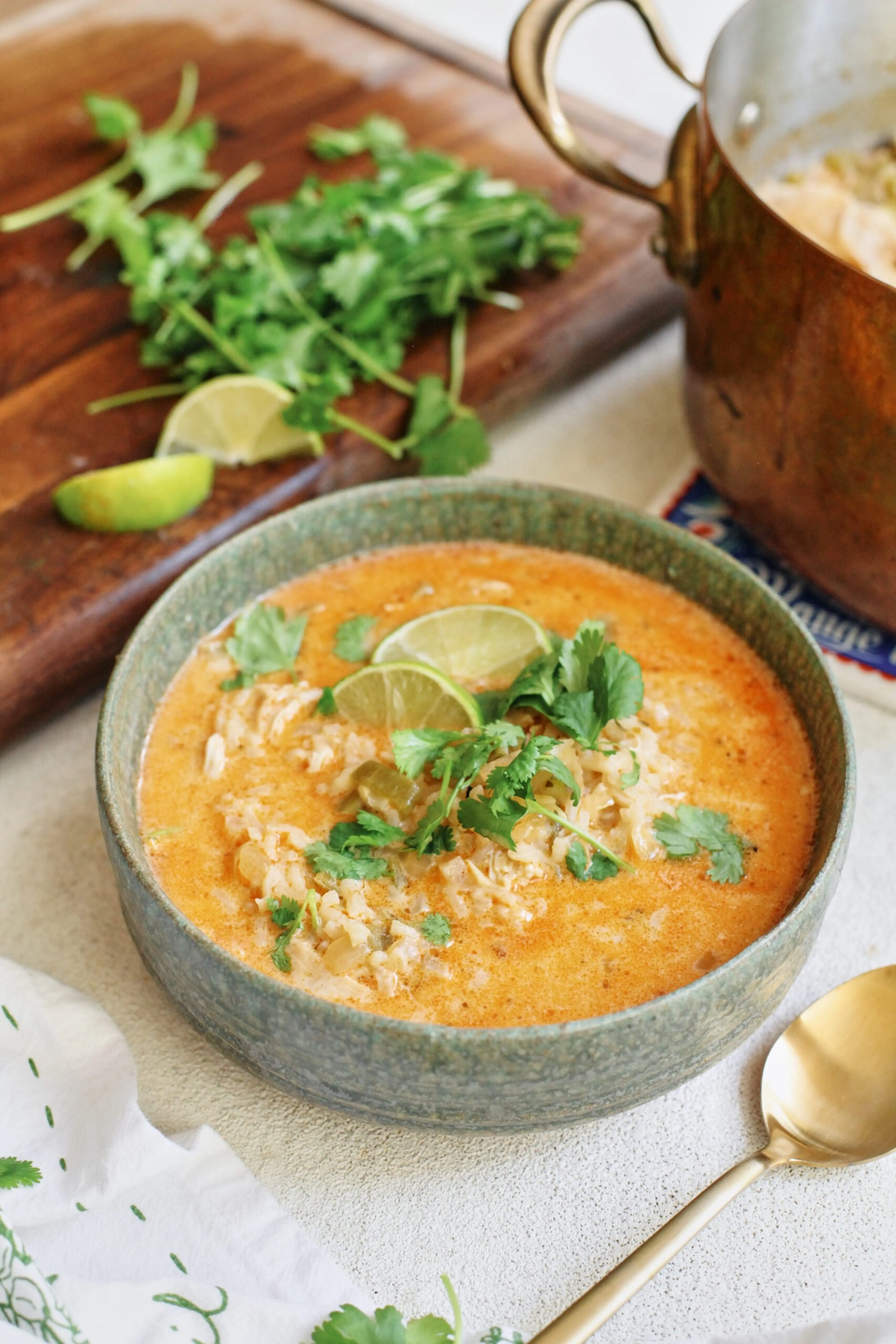 Creamy Hatch Chile Chicken + Rice Soup