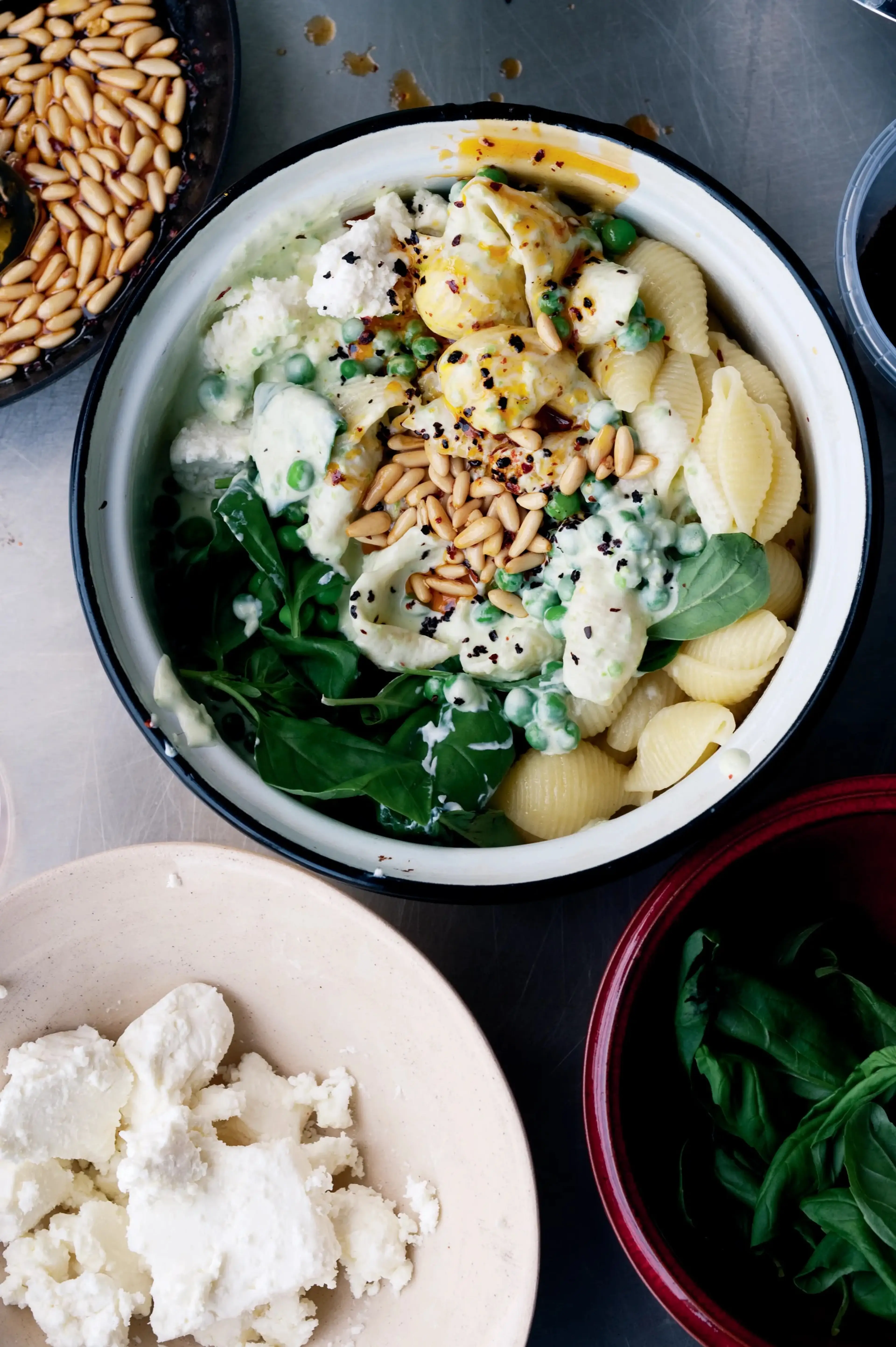 Conchiglie with Yogurt, Peas, & Chile