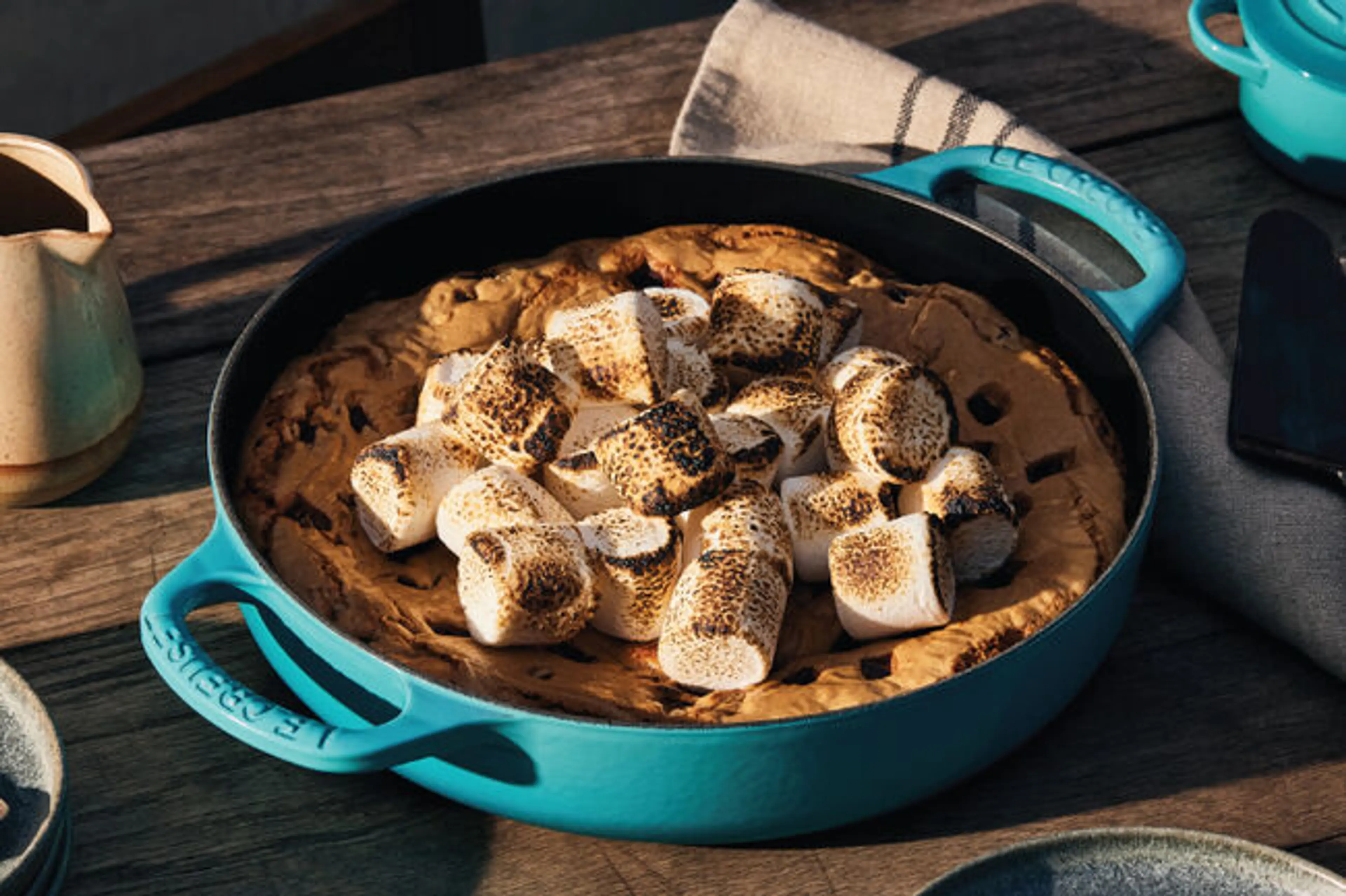 Chocolate Cinnamon Skillet Cookie with Toasted Marshmallow