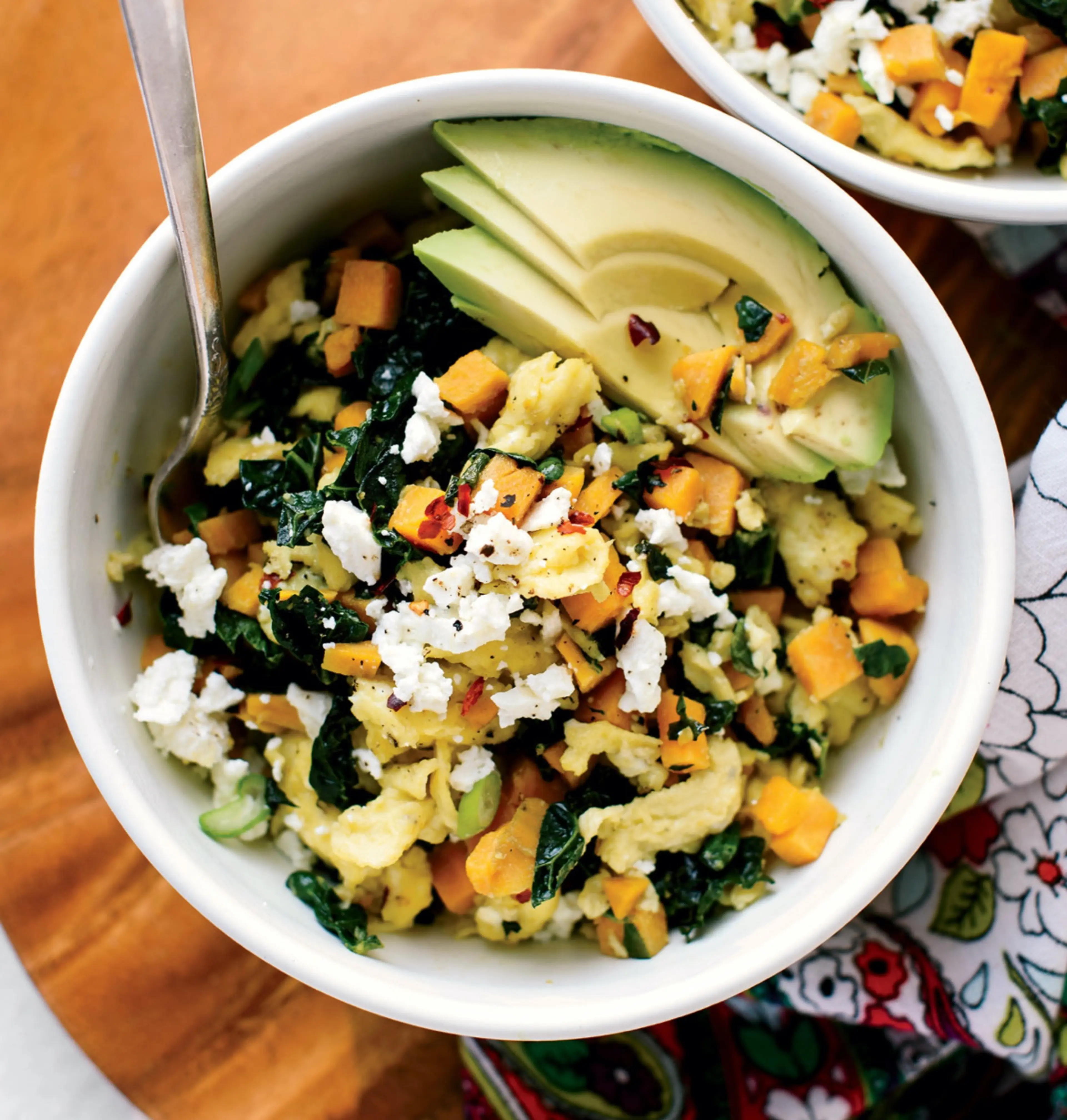 Kale, Sweet Potato, And Feta Scramble