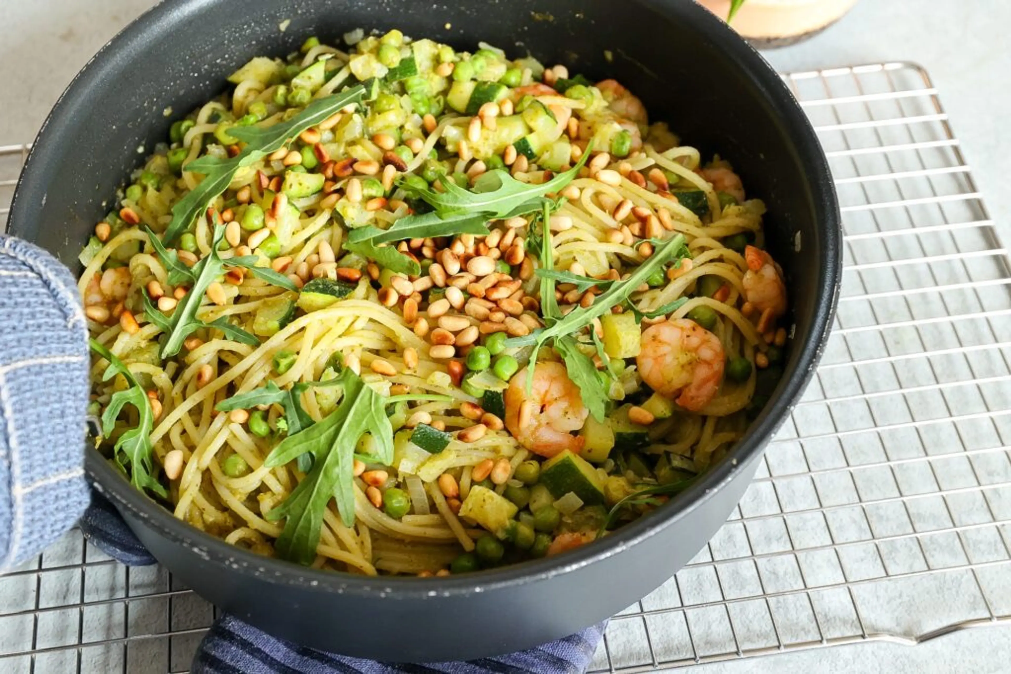 Pasta met gamba’s en courgette