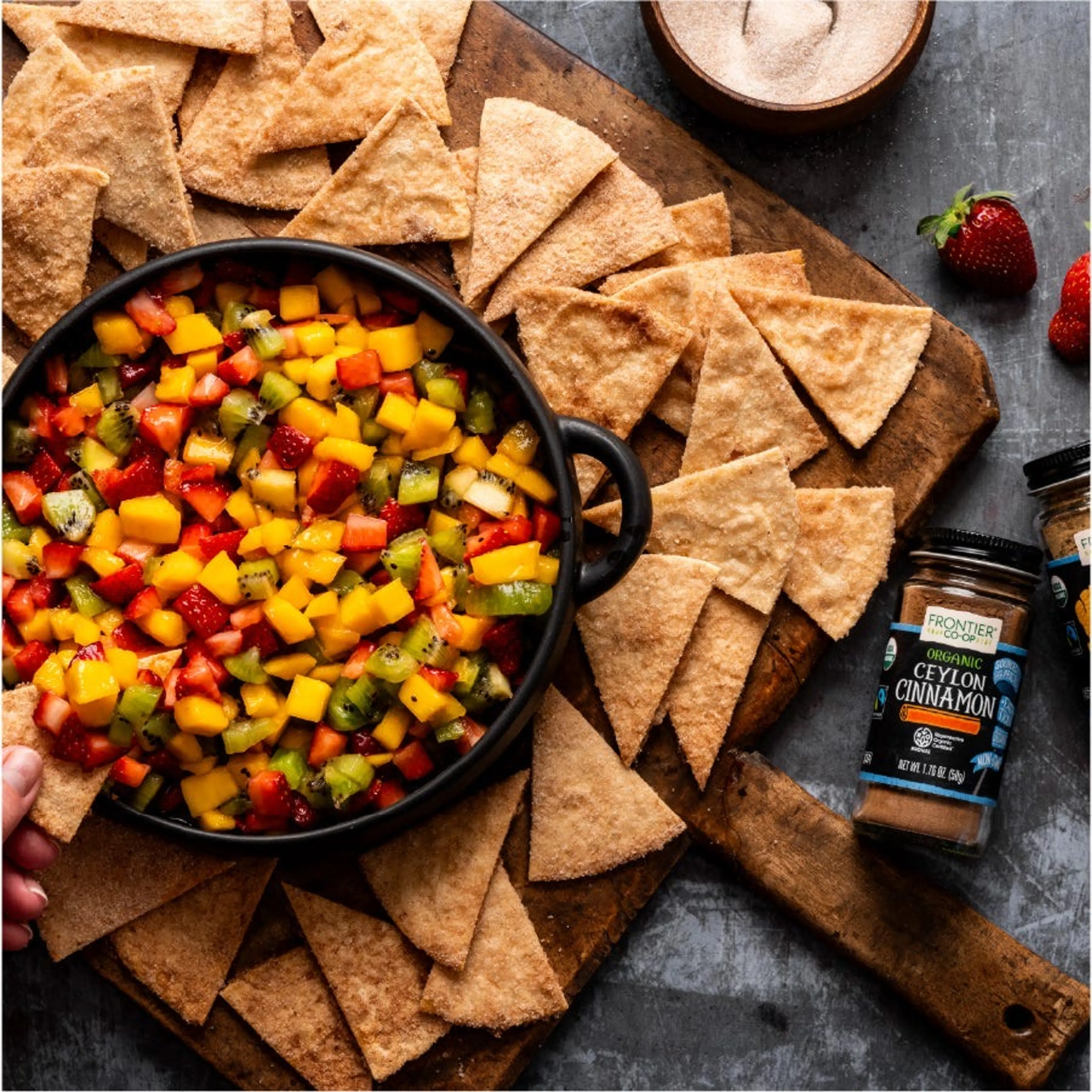 Fruit Salsa with Cinnamon Sugar Tortilla Chips