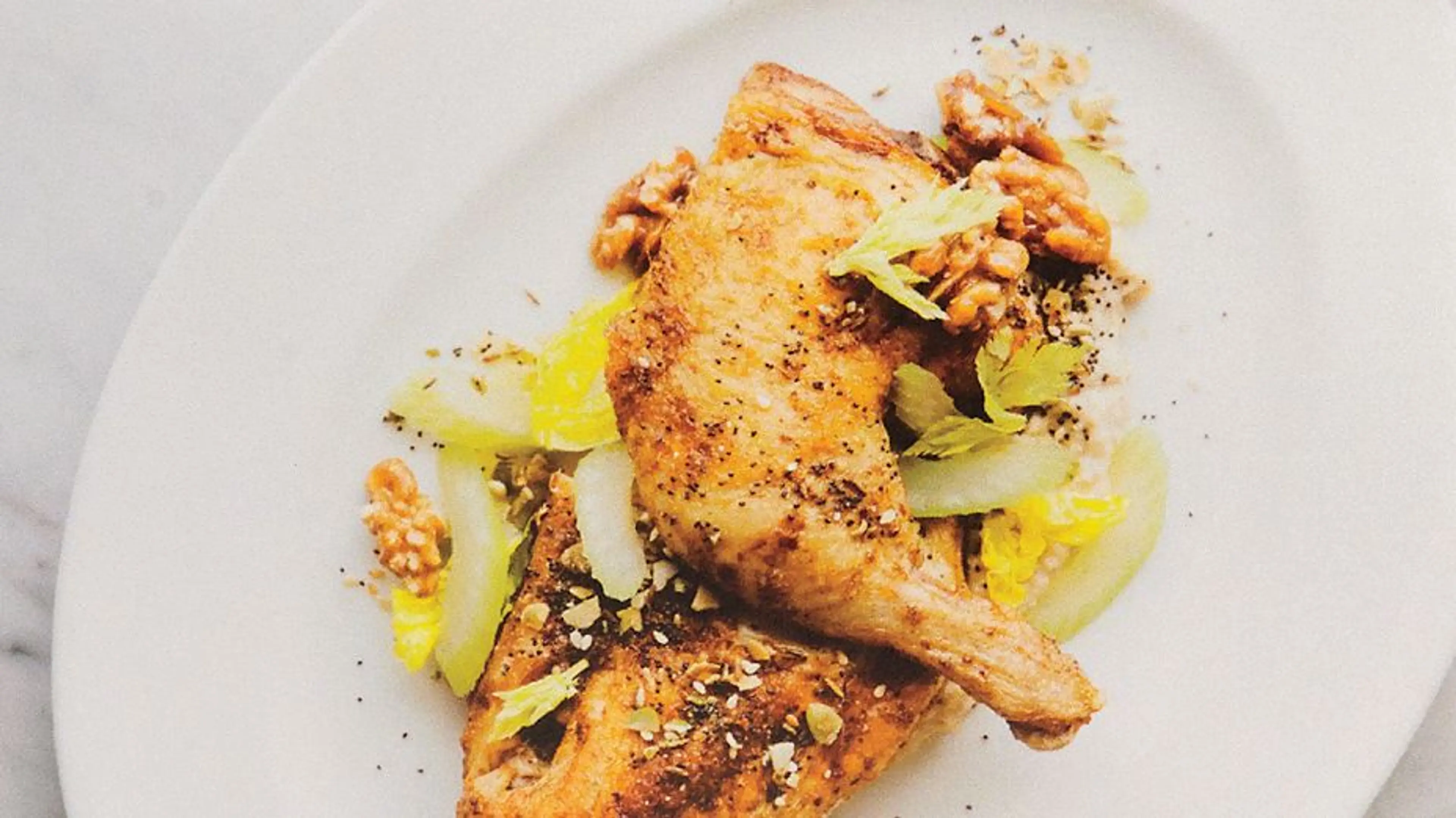 Roast Half Chicken With Cashew Tarator and Celery