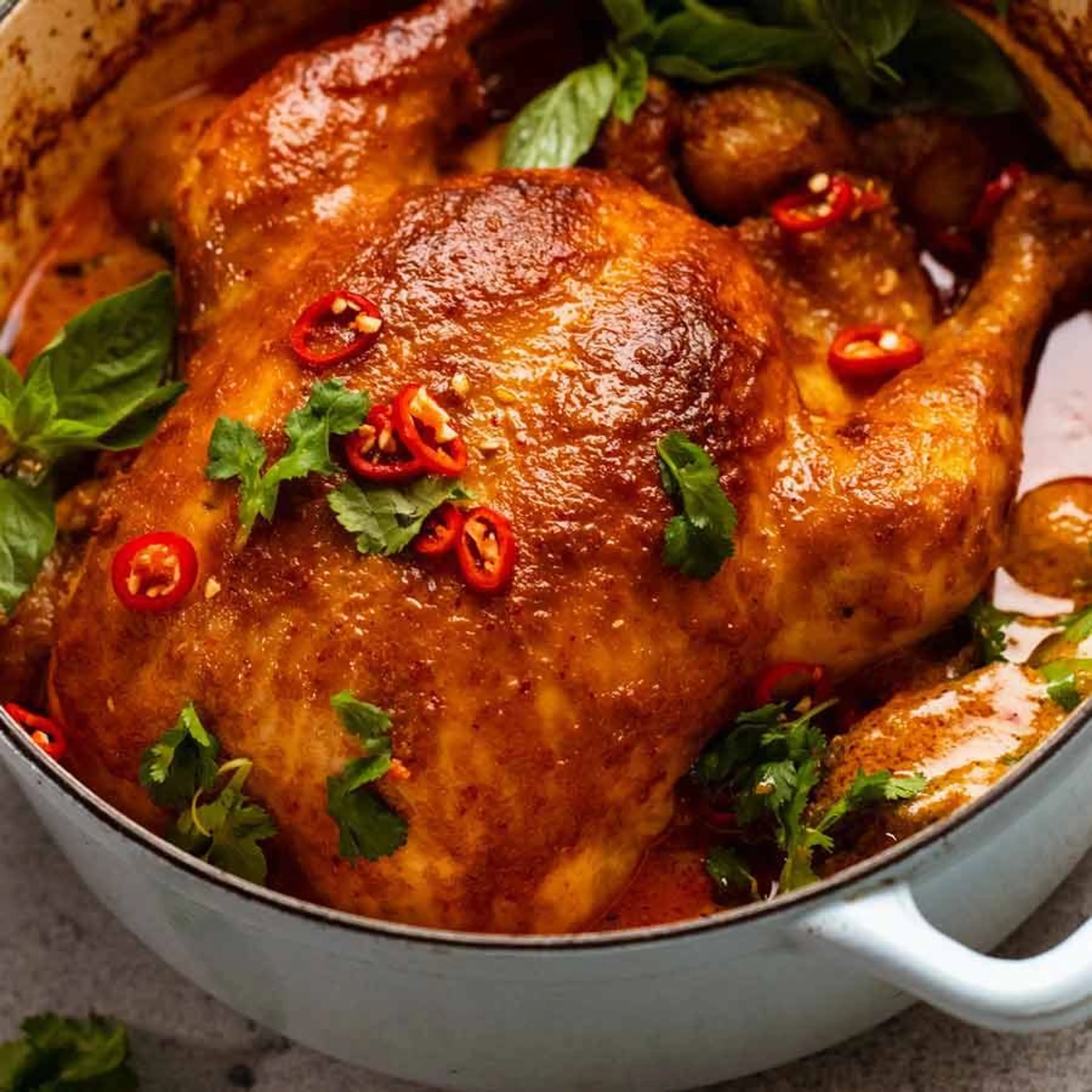 Thai red curry pot roast chicken