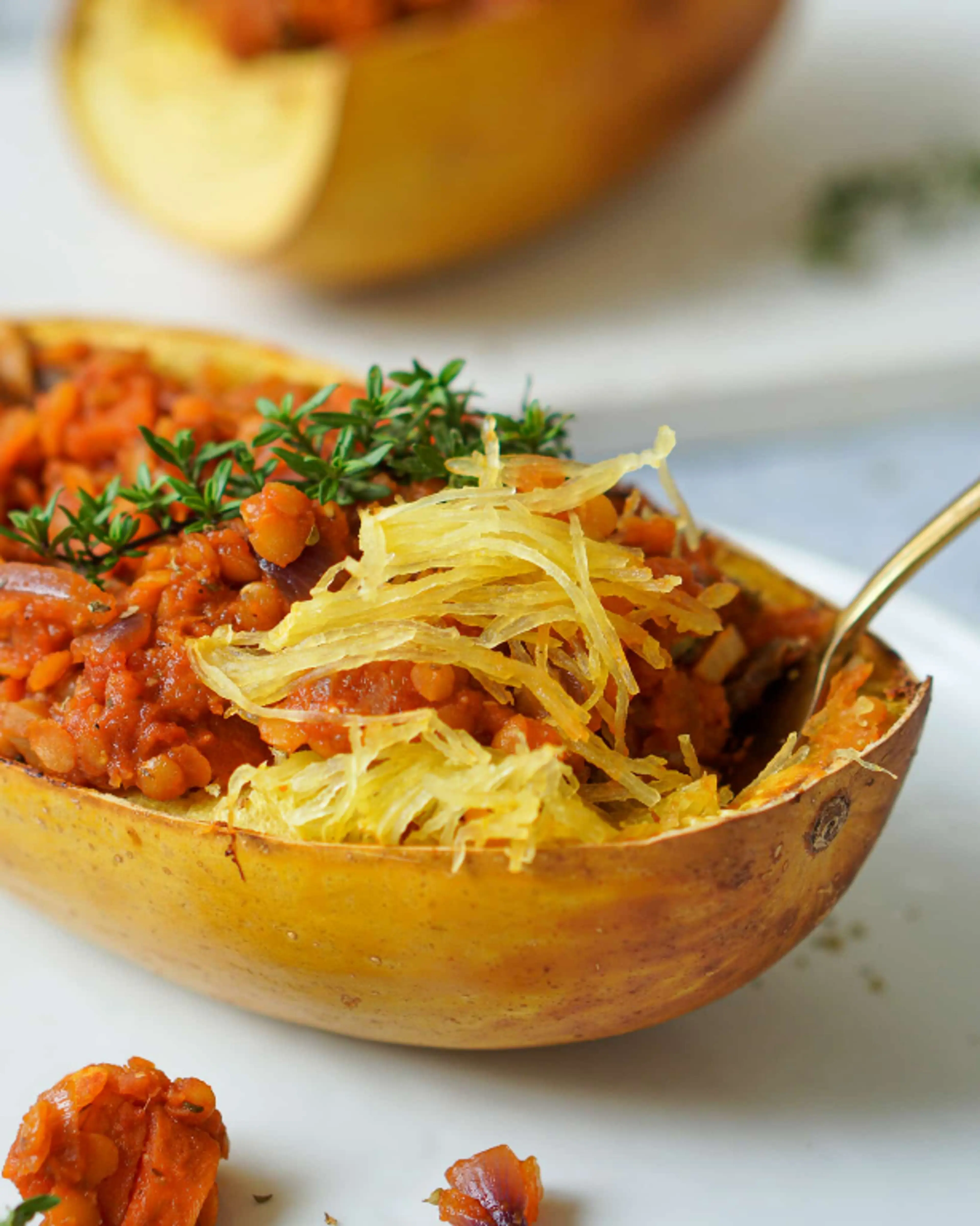 Spaghetti Kürbis mit Linsen-Bolognese vegan